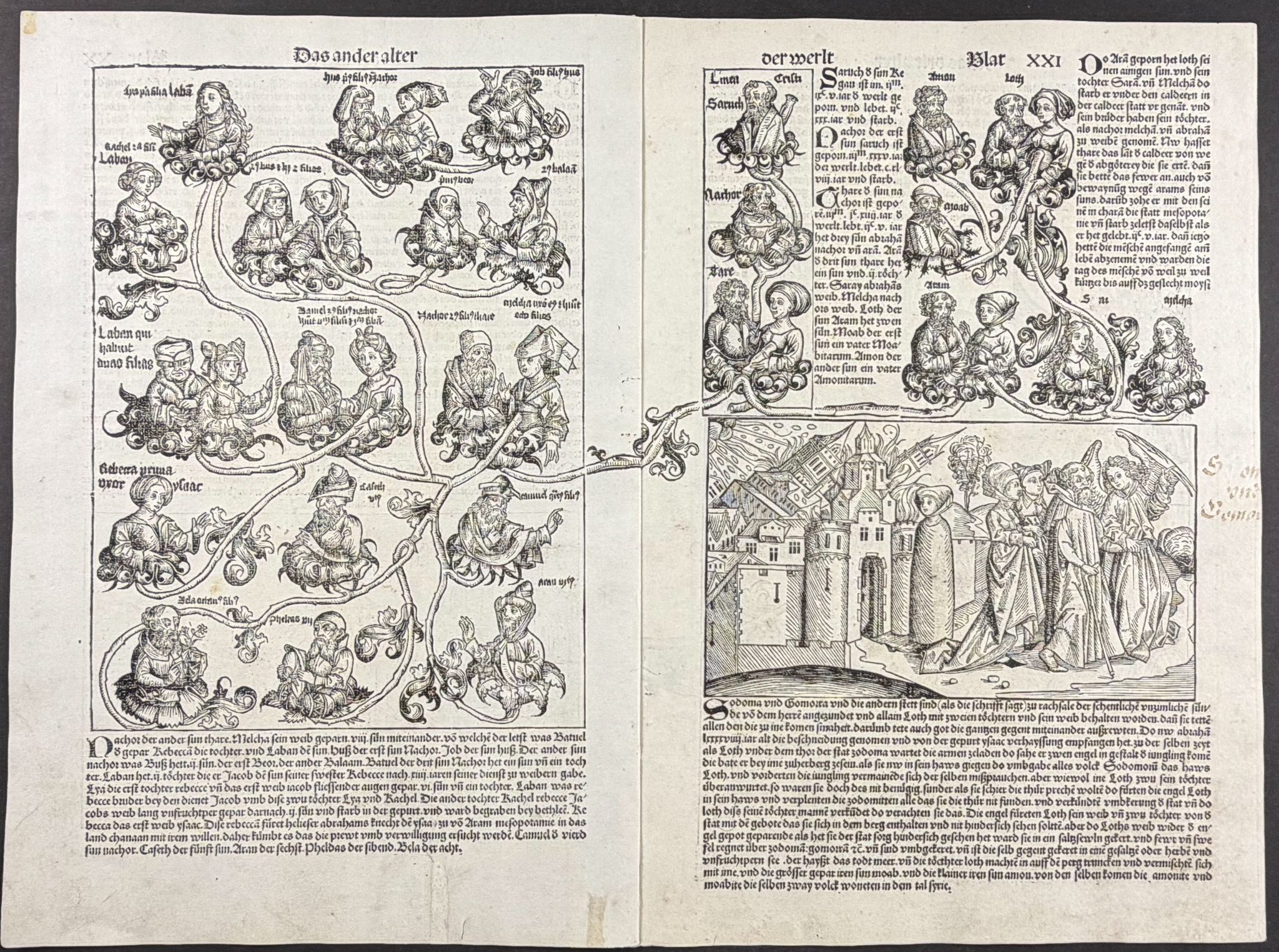 Schedel, pub. 1493 - 3 Pages with Views and Historical Depictions of Abraham