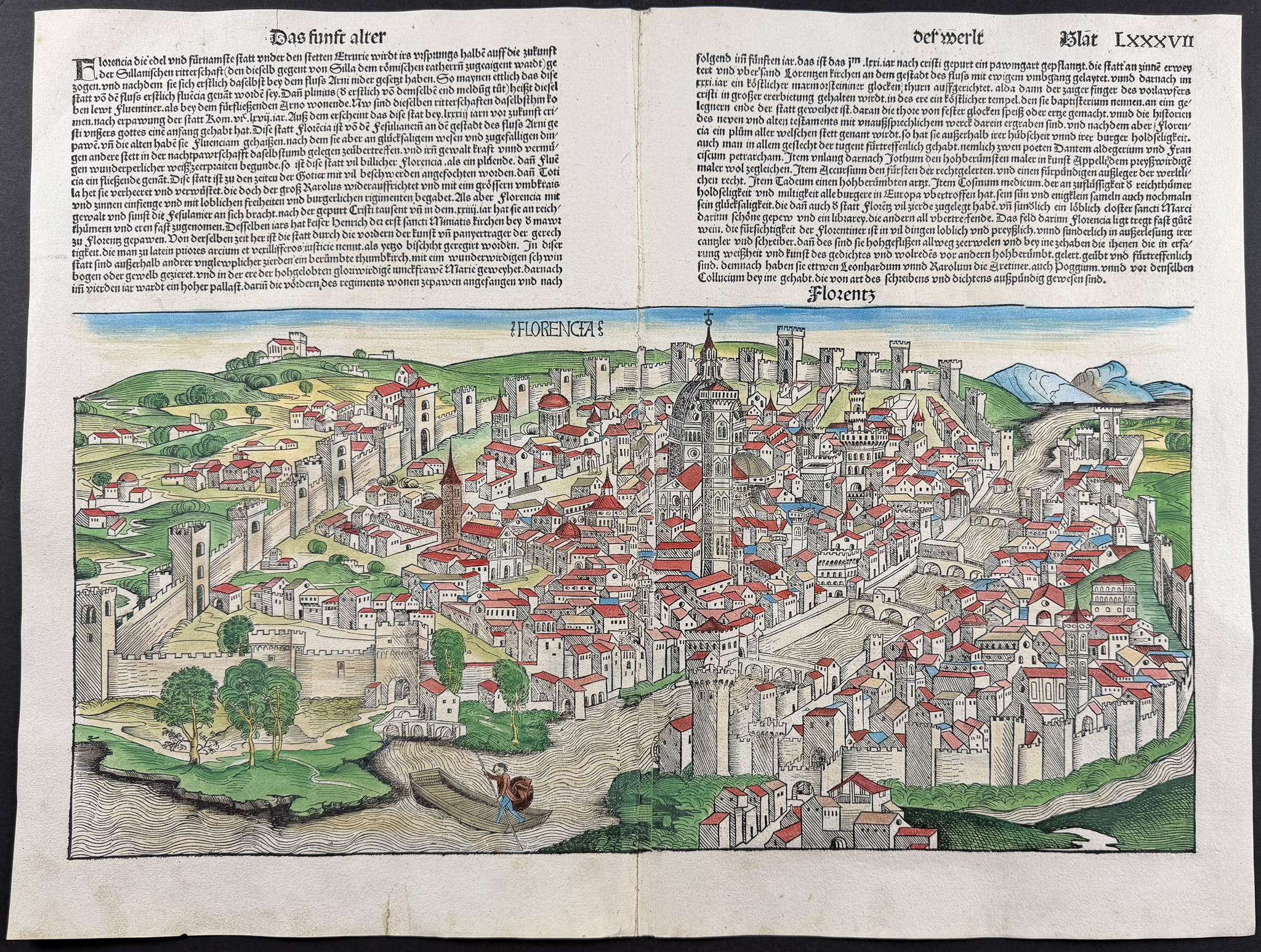 Schedel, pub. 1493 - View of Florence, Italy / Verso: Religious & Historic Figures