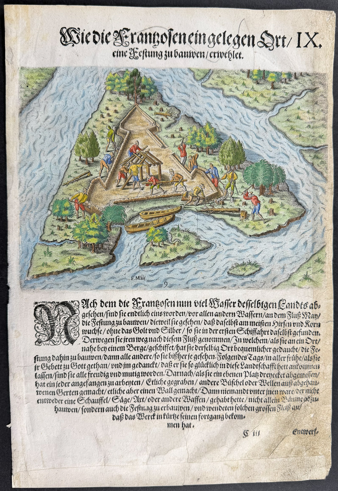 De Bry - Florida - The French select a location for building a fort