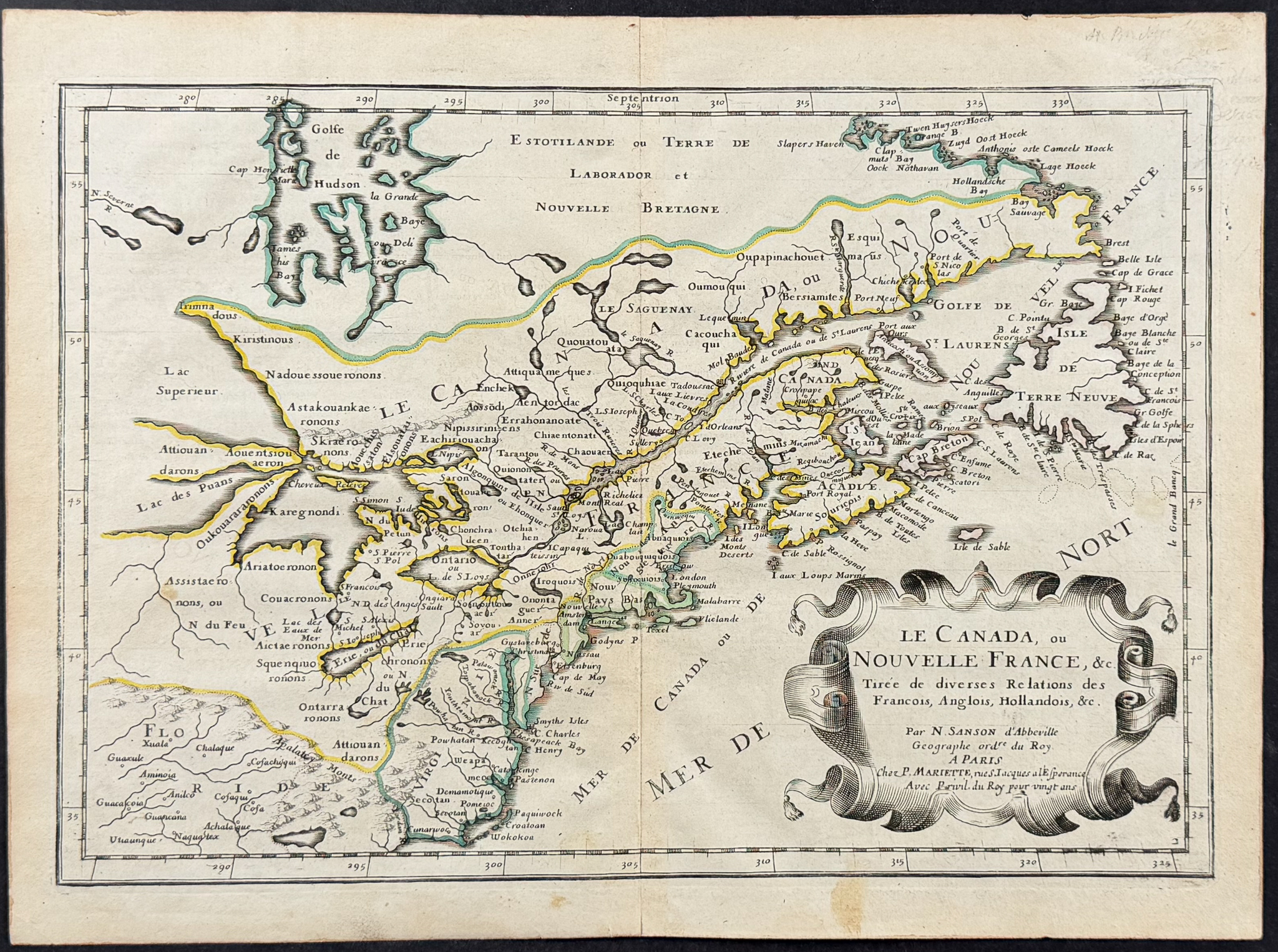 Sanson - Map of Canada or New France (Great Lakes, New England
