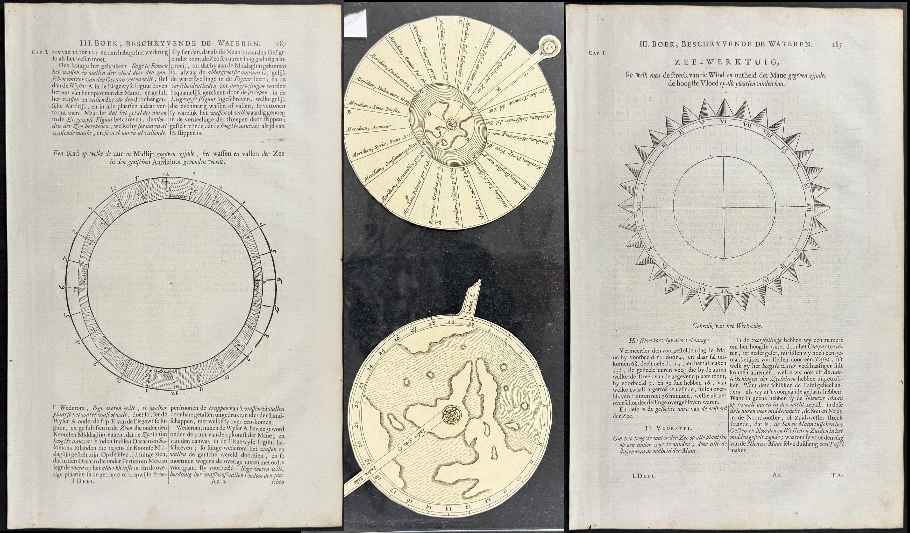 Kircher, pub. 1682 - Two Engravings with Volvelles for Ocean Movement & Meridian Lines