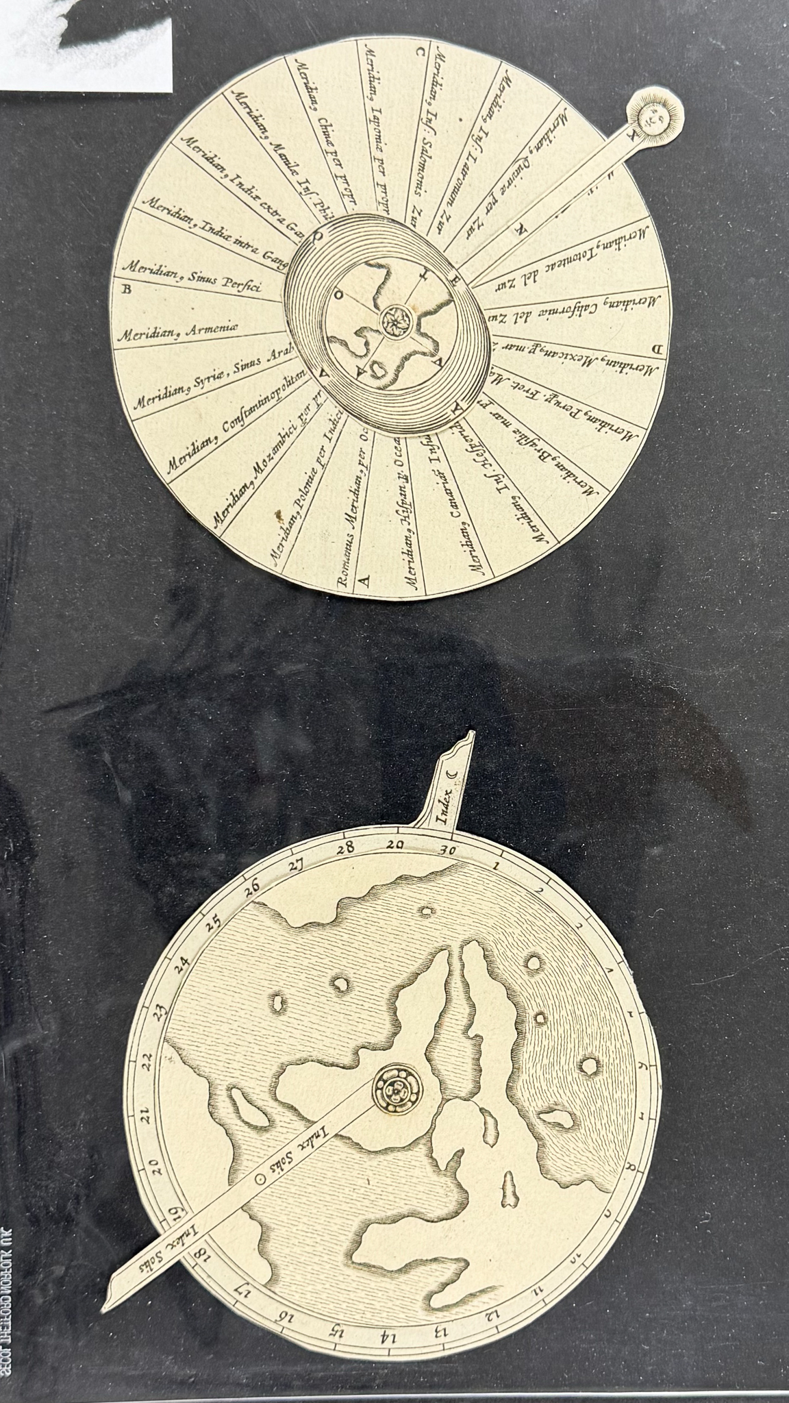 Kircher, pub. 1682 - Two Engravings with Volvelles for Ocean Movement & Meridian Lines