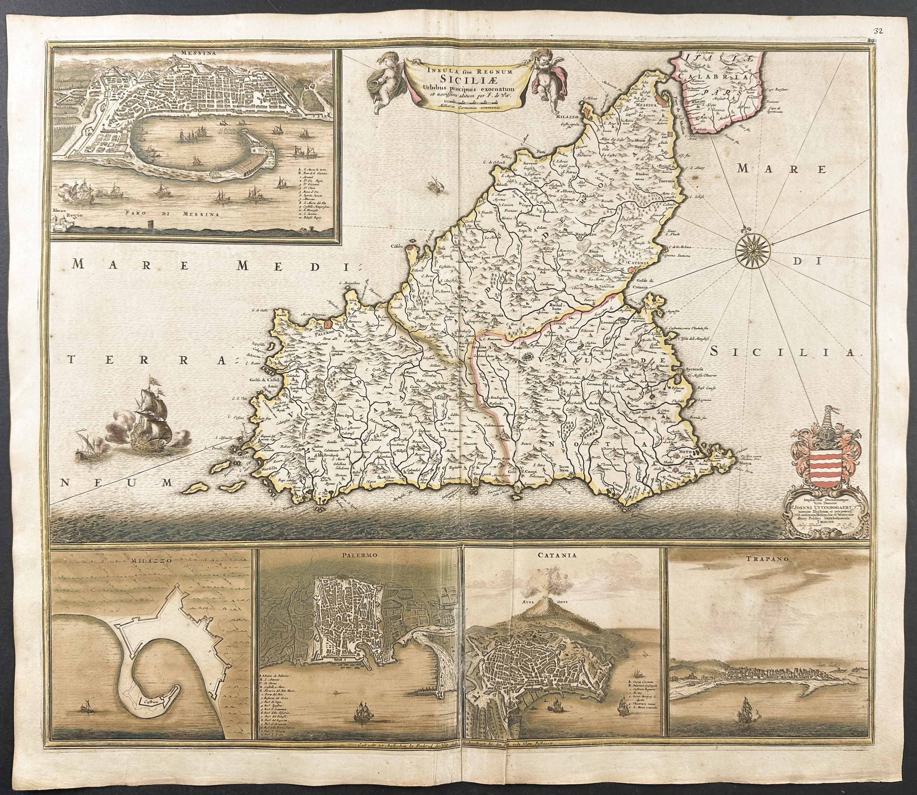 De Wit - Map of Sicily, with City Views