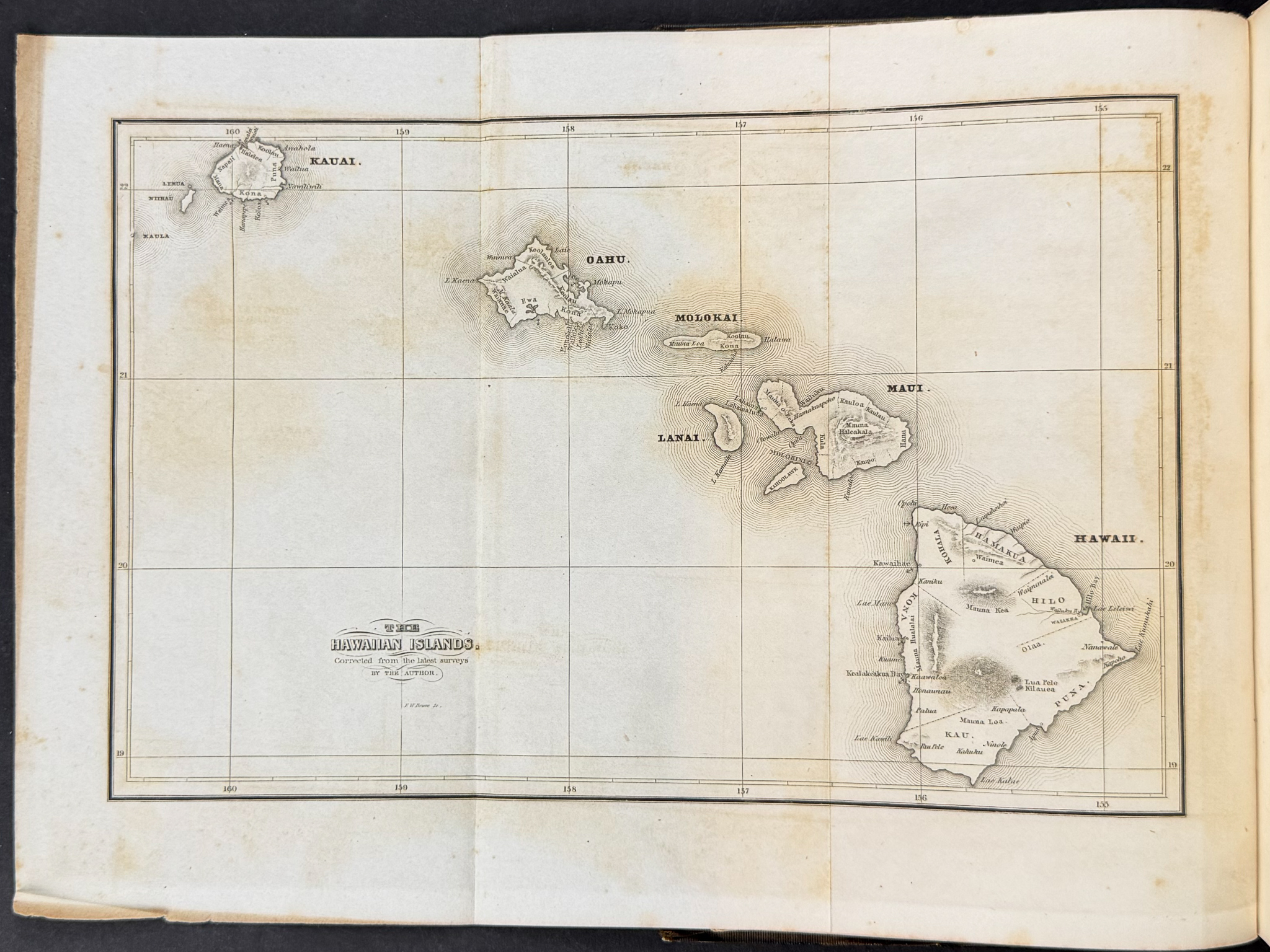 Jarves's History of the Hawaiian or Sandwich Islands - Volume with 3 Engravings (Plate + Map + Frontispiece) & Numerous in-text Illustration