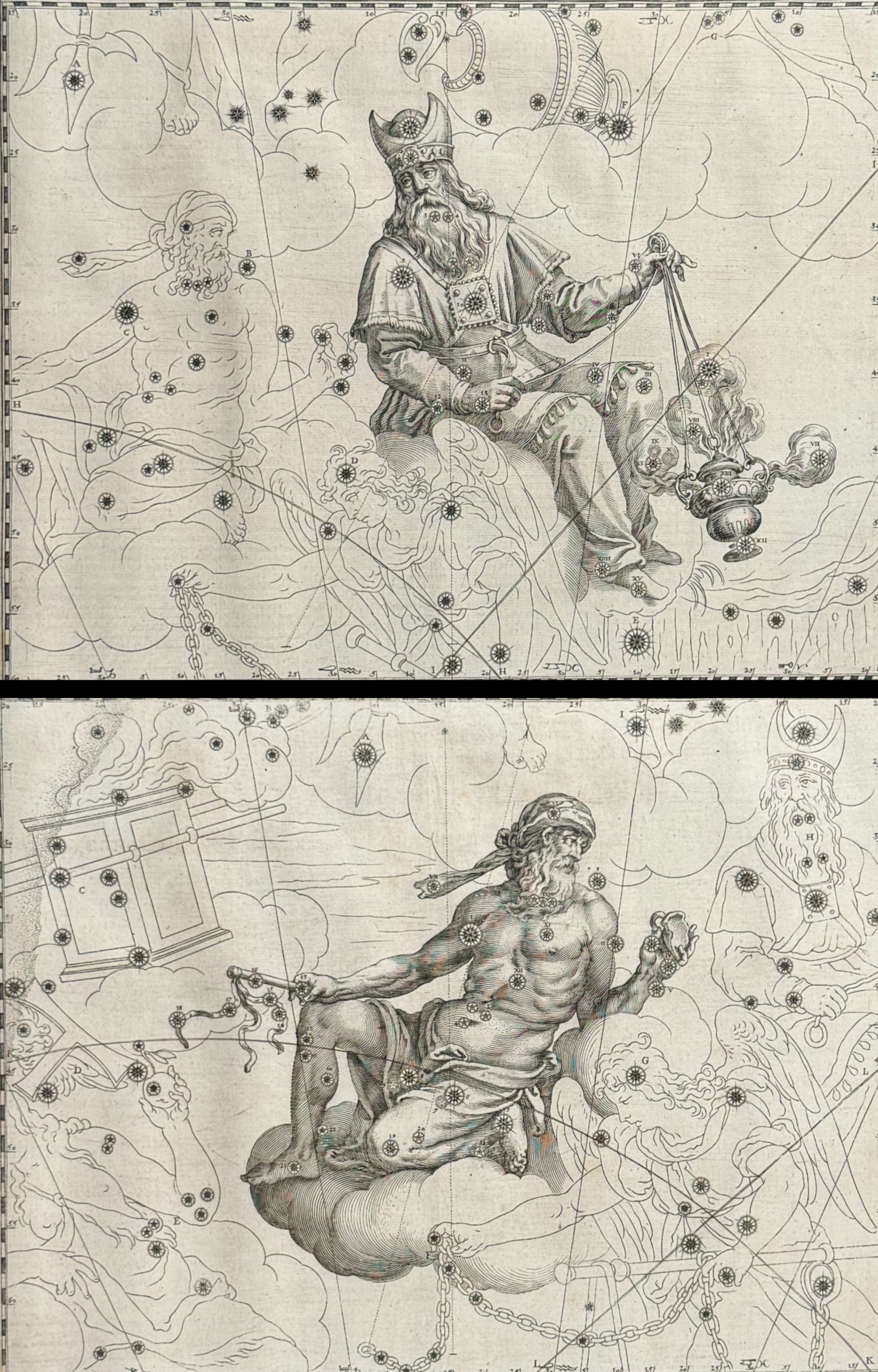 Schiller - Pair of Christianized Constellations of Grus, Phoenix (The high priest Aaron) & Pavo, Indus (Job, servant of God)