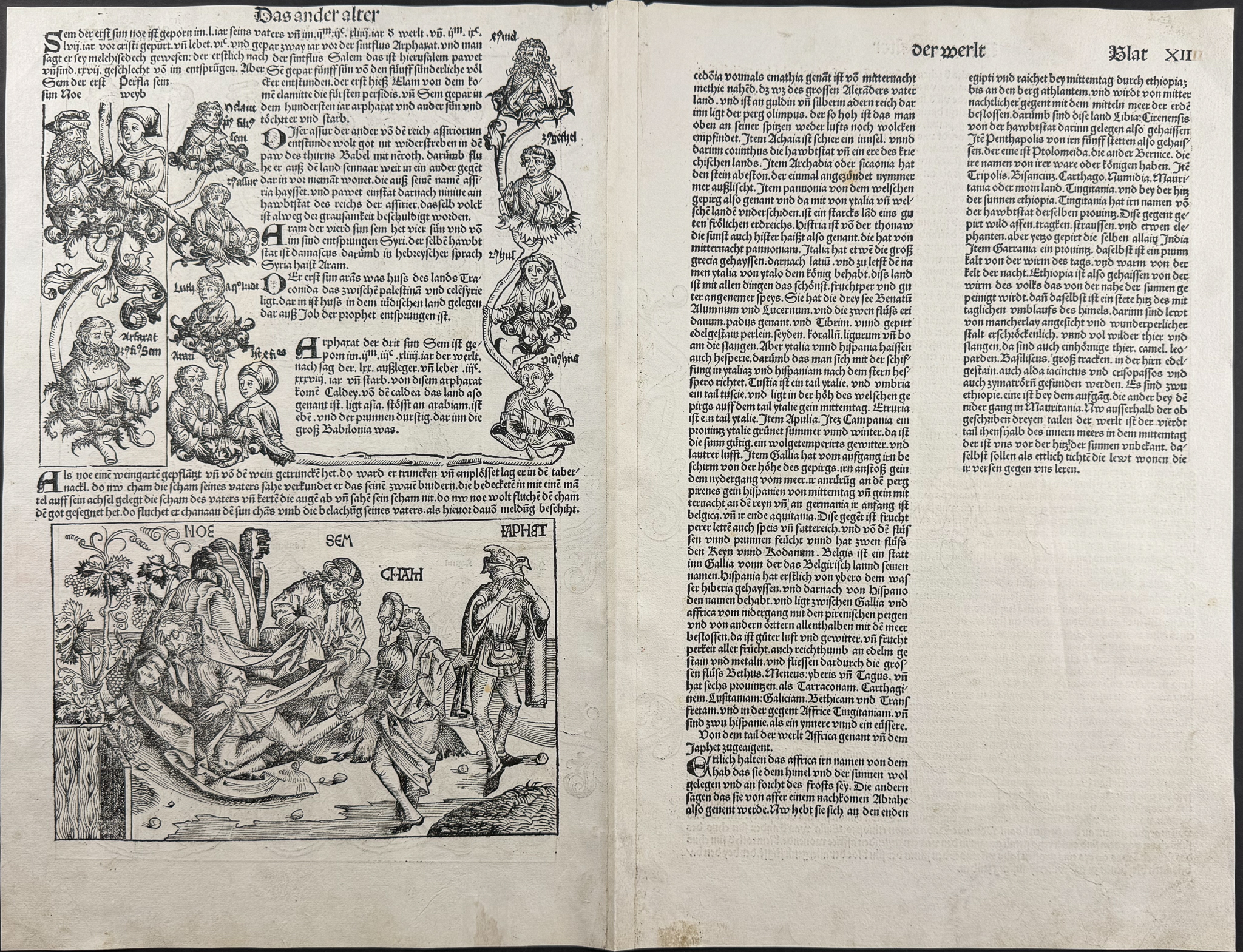 Schedel, pub. 1493 - Depiction of Noah's Drunkenness / Verso: Lineage of Christ