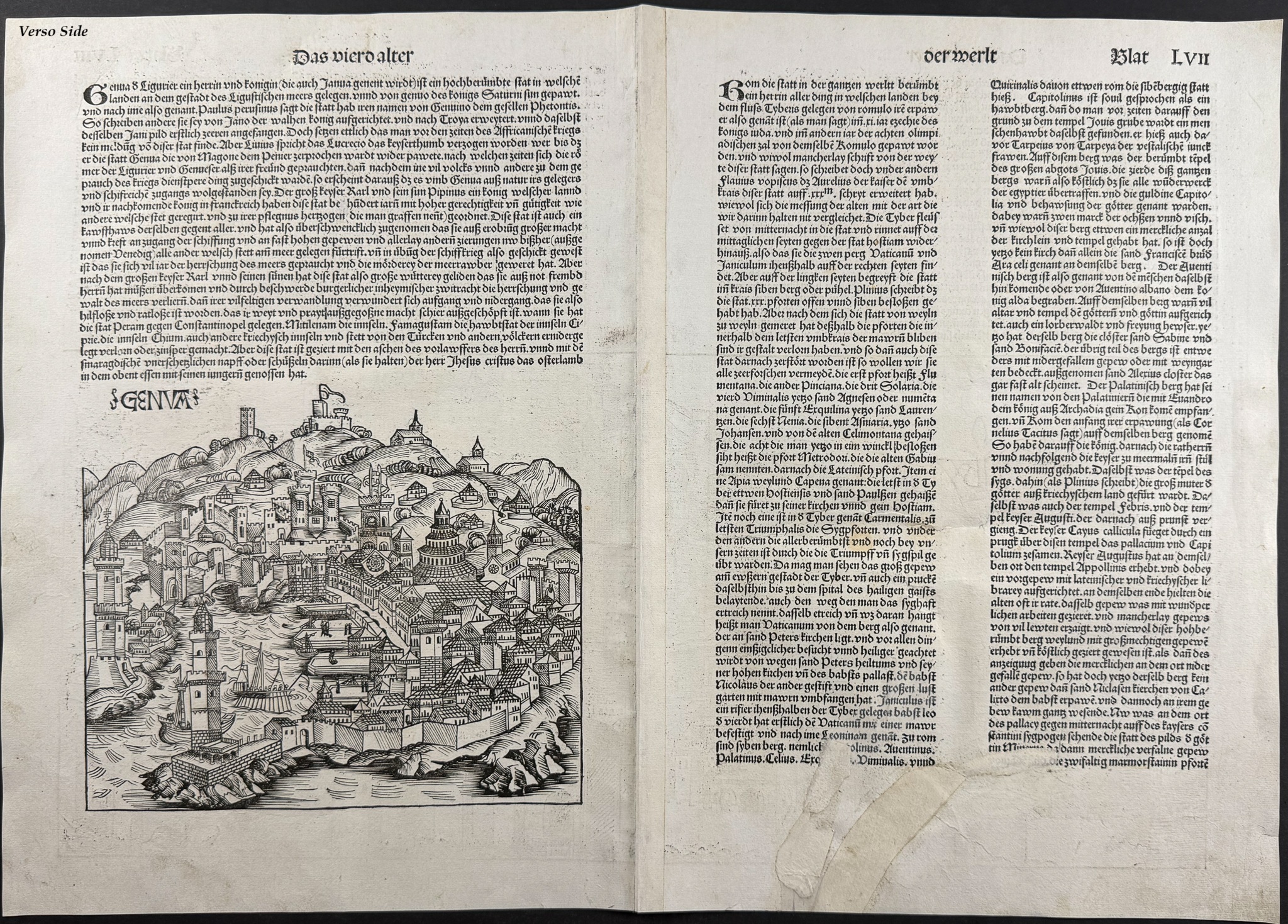 Schedel, pub. 1493 - View of Rome, Italy / Verso: View of Geneva, Switzerland