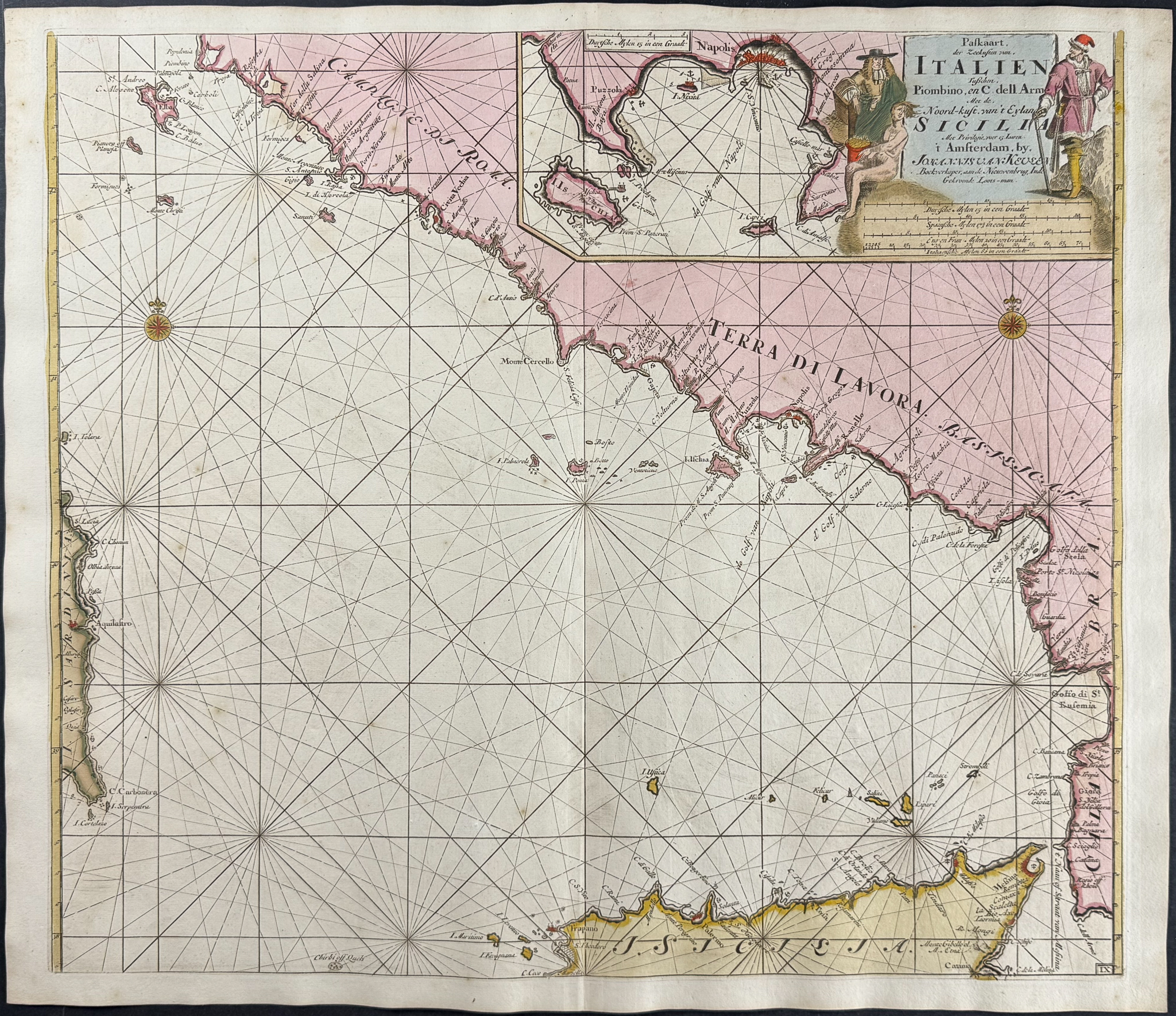 Van Keulen, Rare - Coastal Map of Italy and Corsica