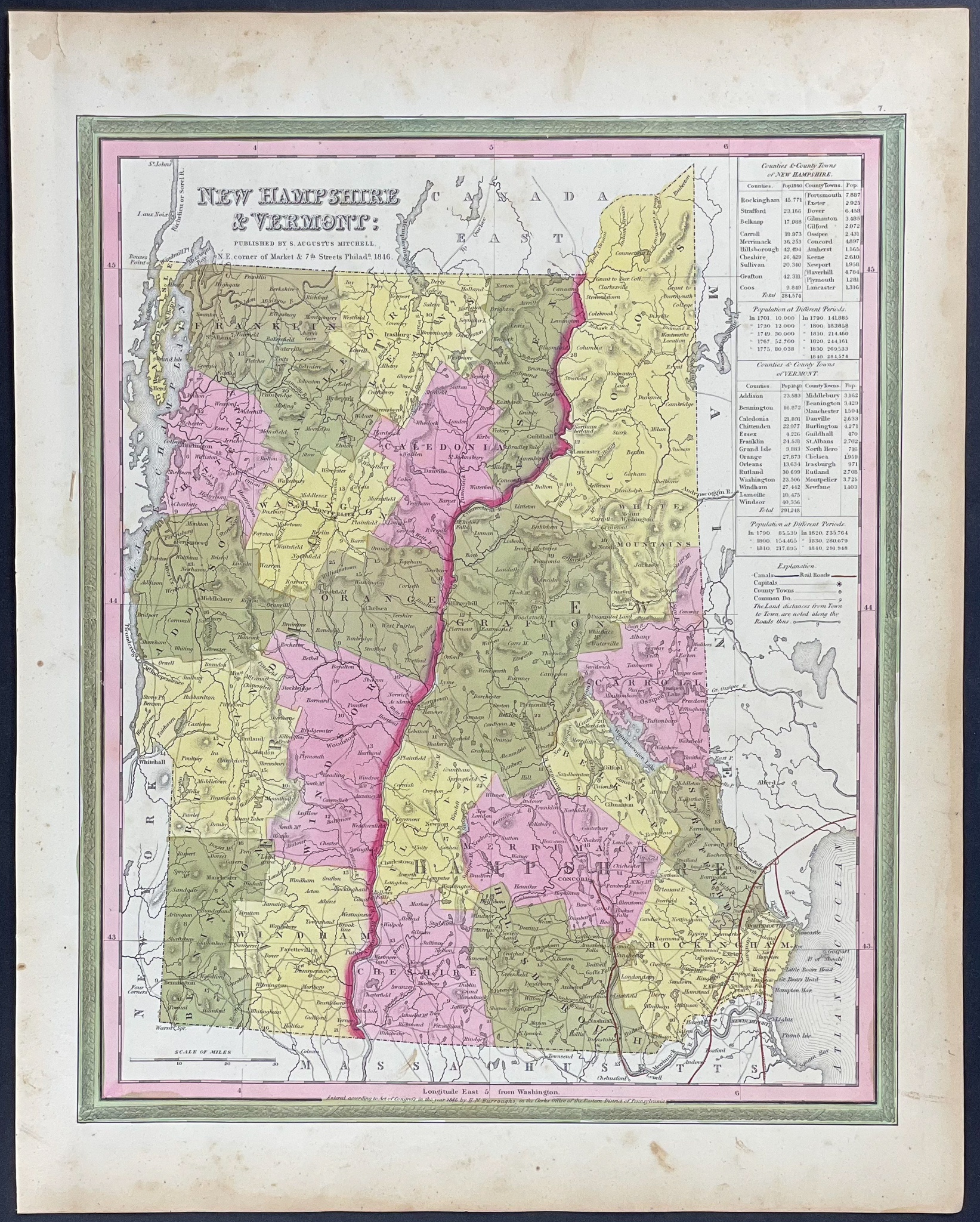 Mitchell - 4 Maps of New England (New York, Connecticut, Massachusetts, Rhode Island, New Hampshire, Vermont)