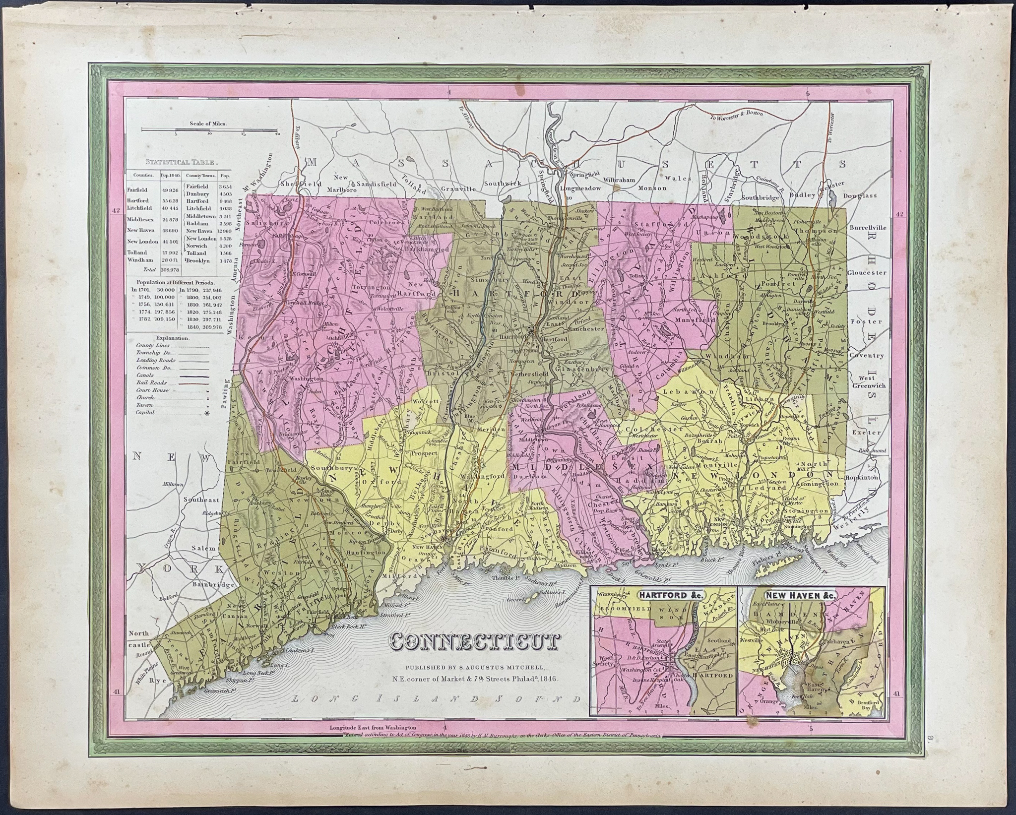 Mitchell - 4 Maps of New England (New York, Connecticut, Massachusetts, Rhode Island, New Hampshire, Vermont)