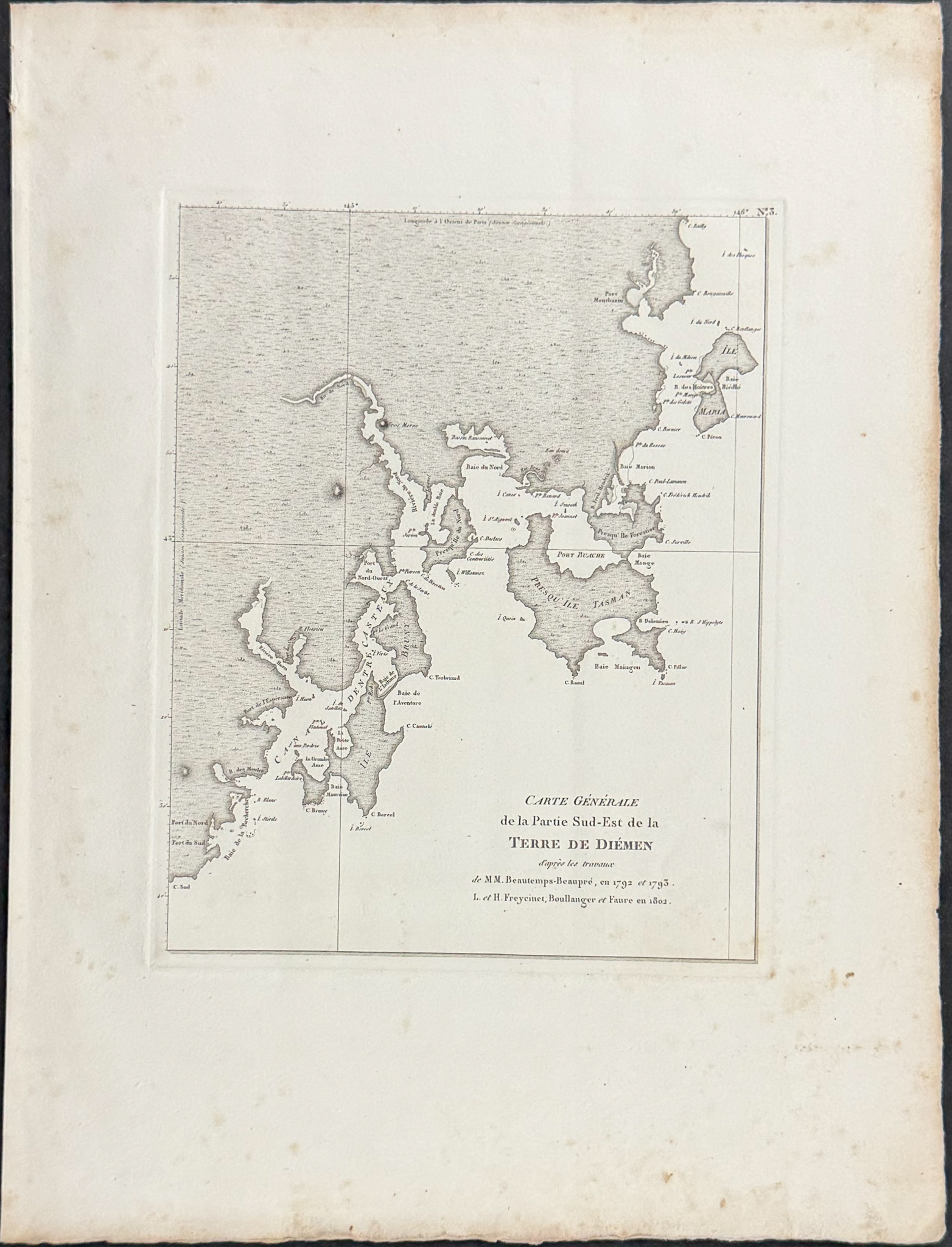 Peron & Freycinet - Map of the Southeast of Van Diemen's Land [Australia, New Holland]