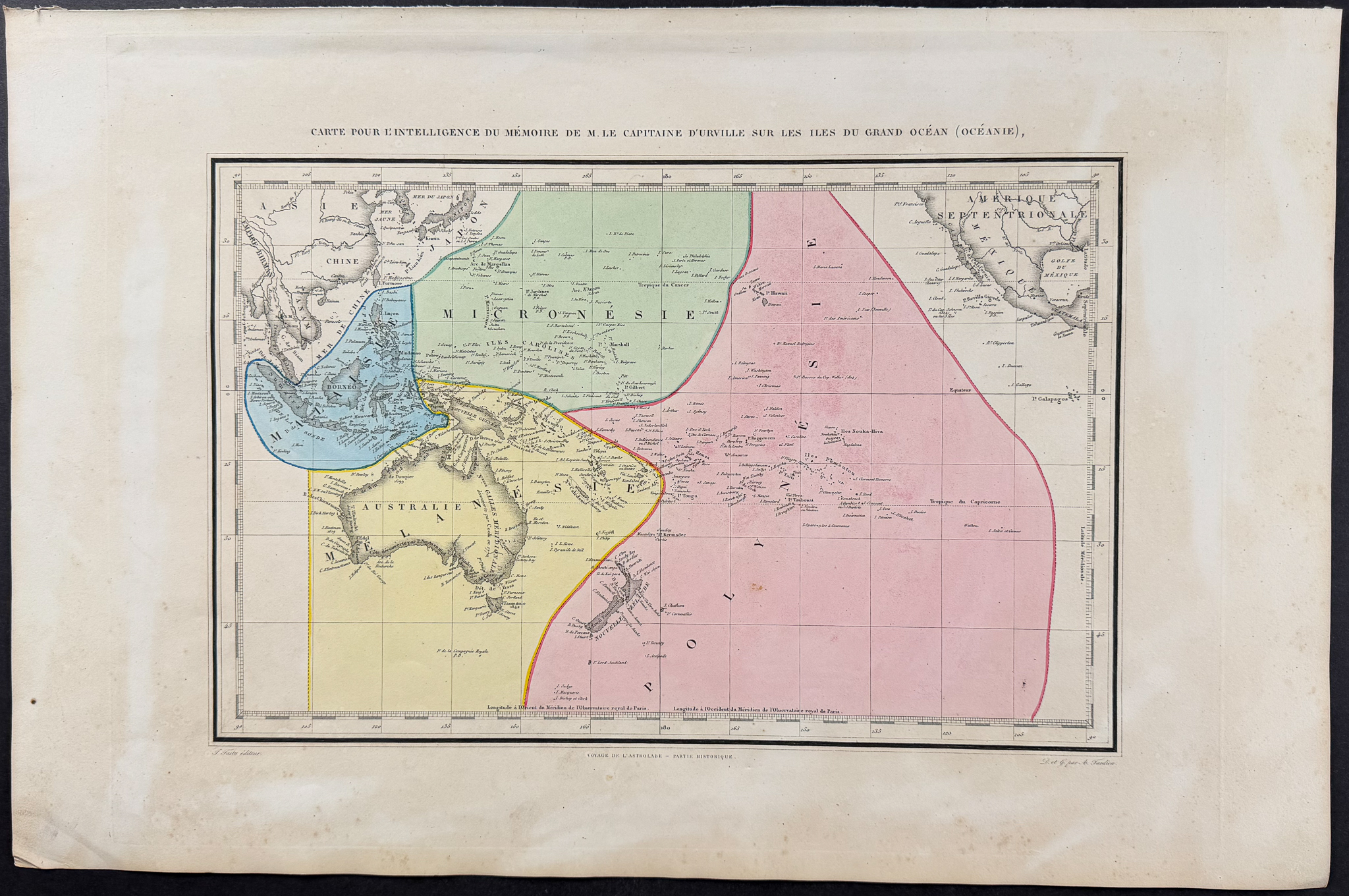 Dumont D'Urville - Chart of the Pacific Ocean with Australia, New Zealand, part of China & Americas