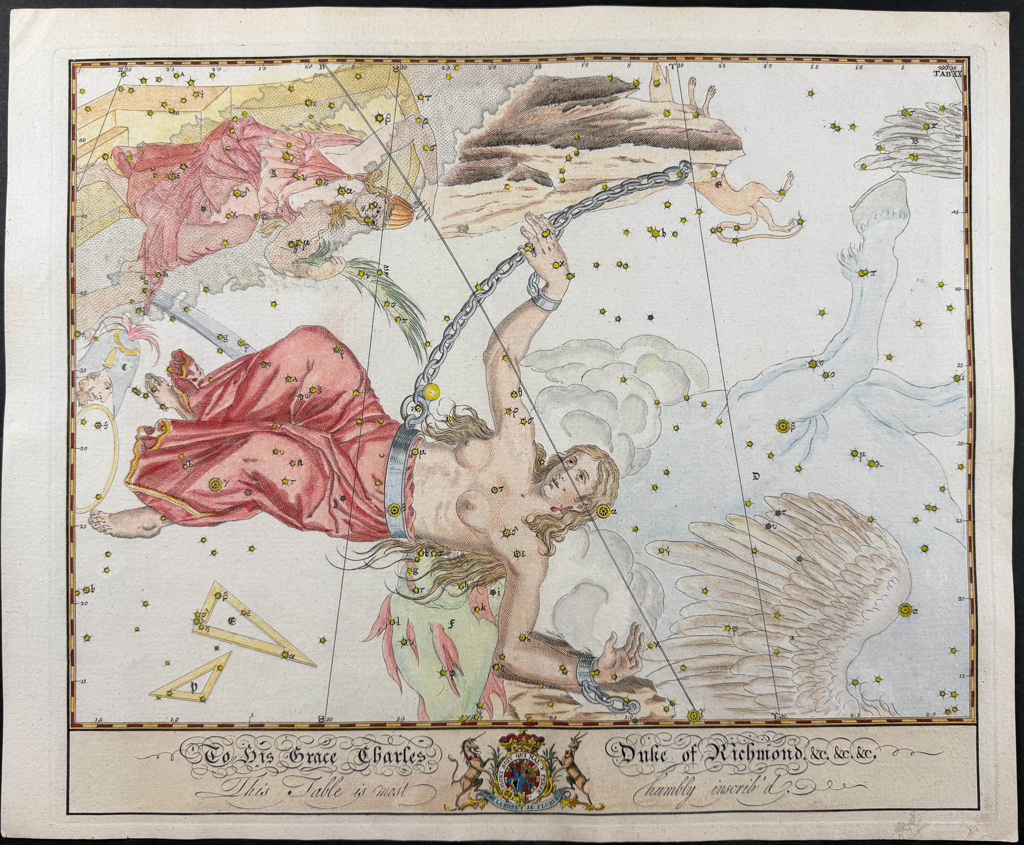 Bevis, Rare - Constellation or Star Chart of Andromeda, Chained Woman