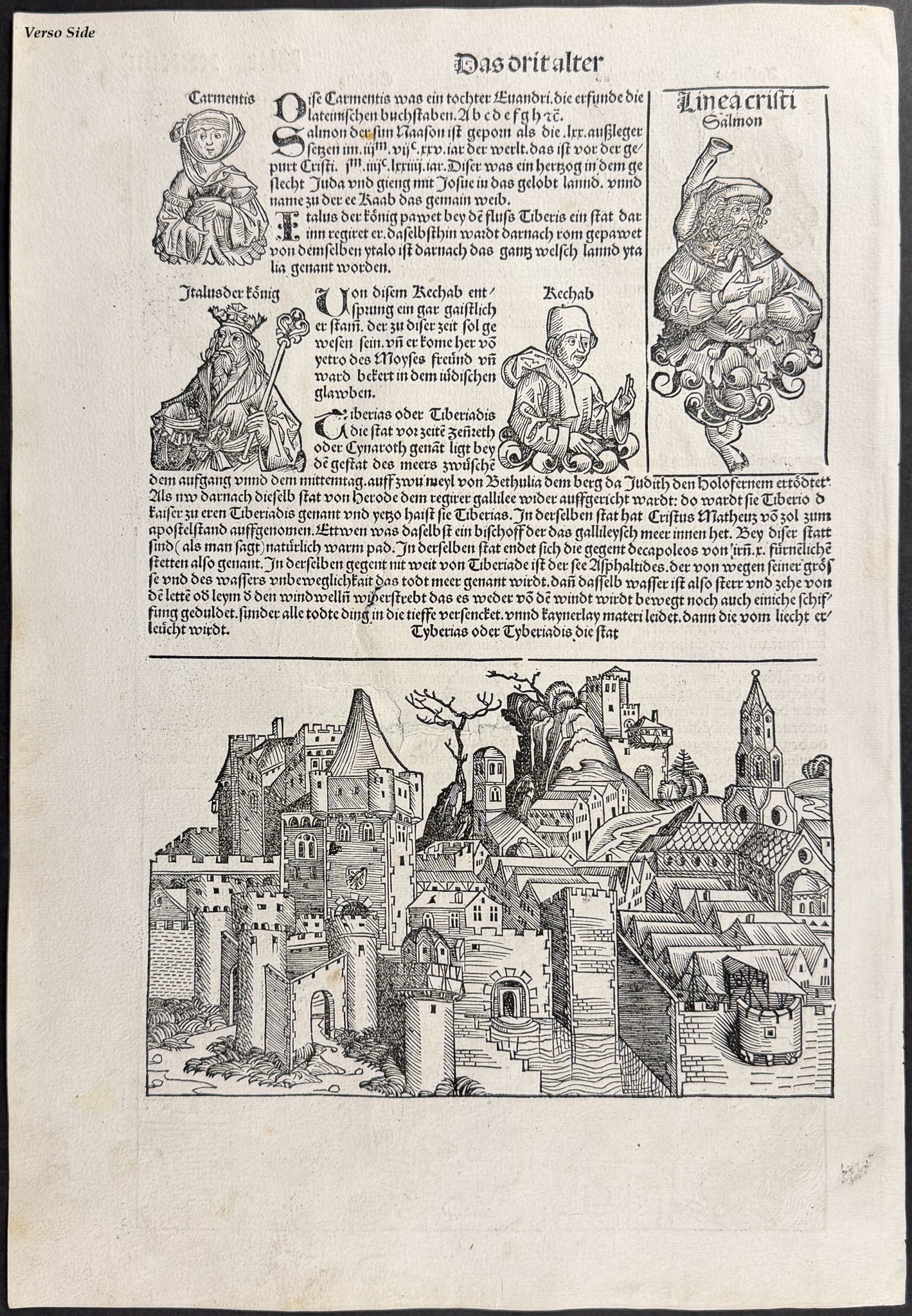 Schedel, pub. 1493 - 3 Pages with Town View & Religious & Historic Figures