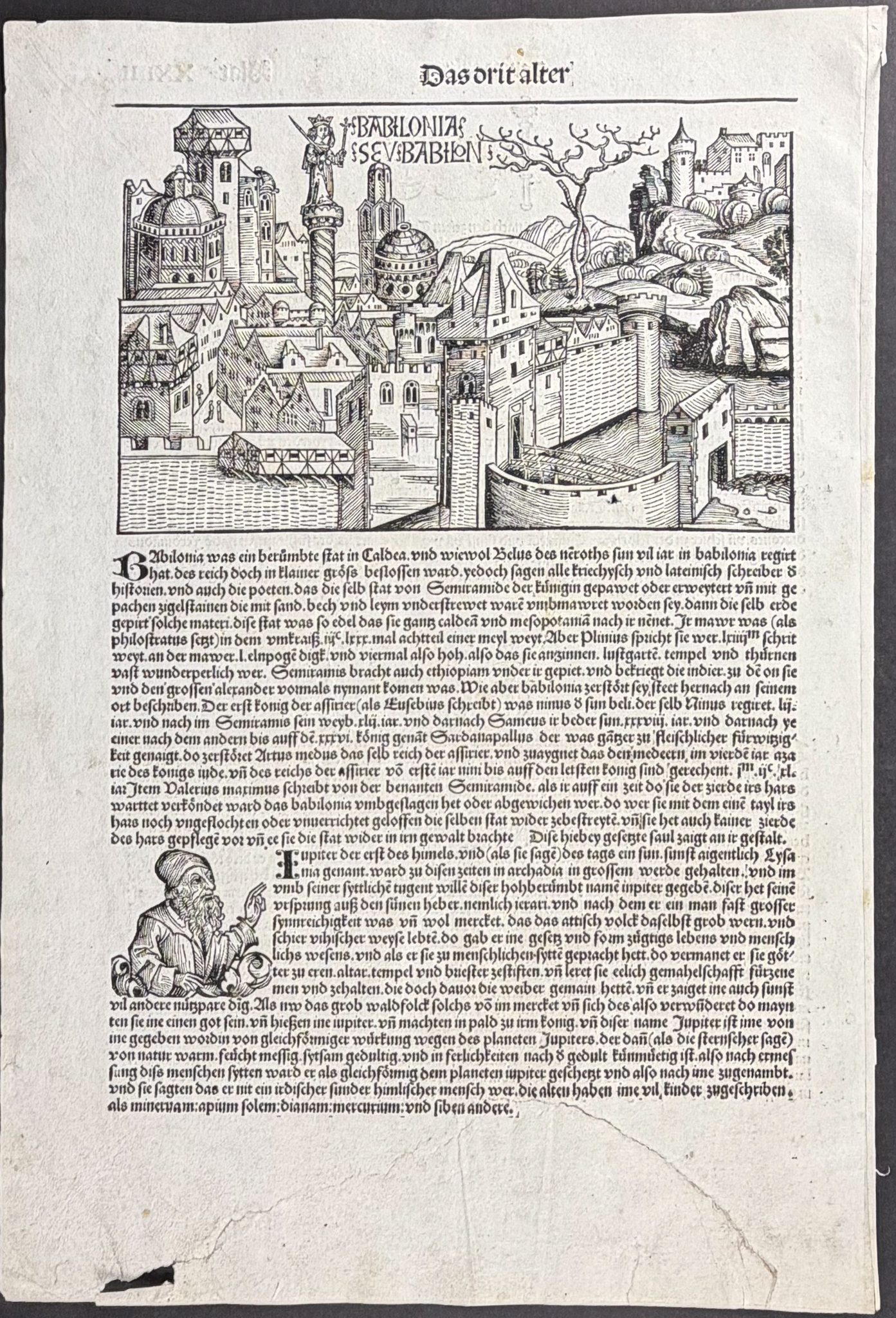 Schedel, pub. 1493 - Pair of Town Views: Babylon & Marseilles, France