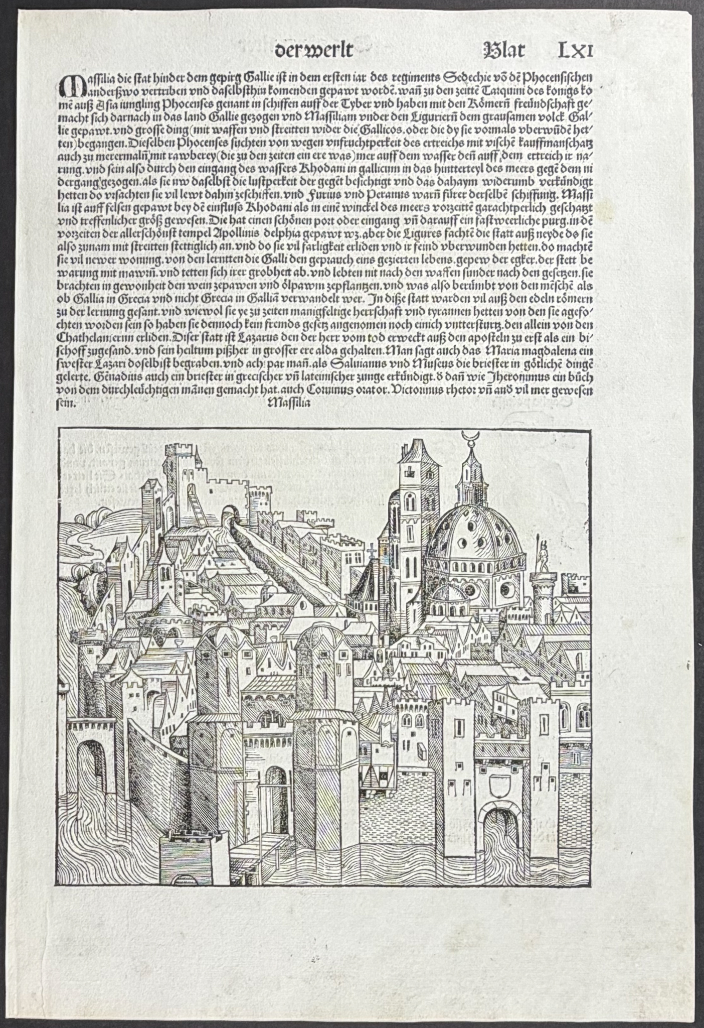 Schedel, pub. 1493 - Pair of Town Views: Babylon & Marseilles, France