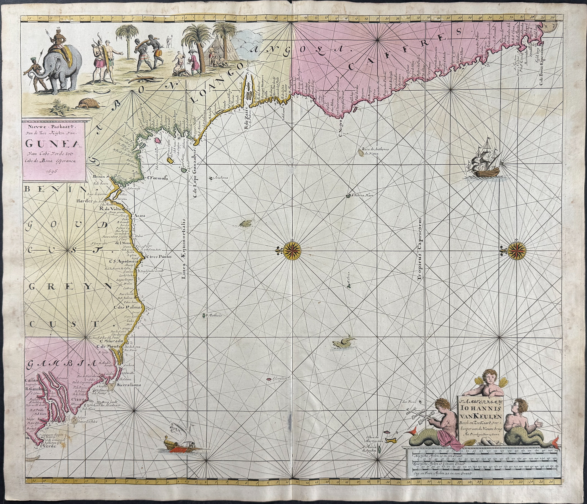 Van Keulen, Rare - Map of the Coast of Guiana