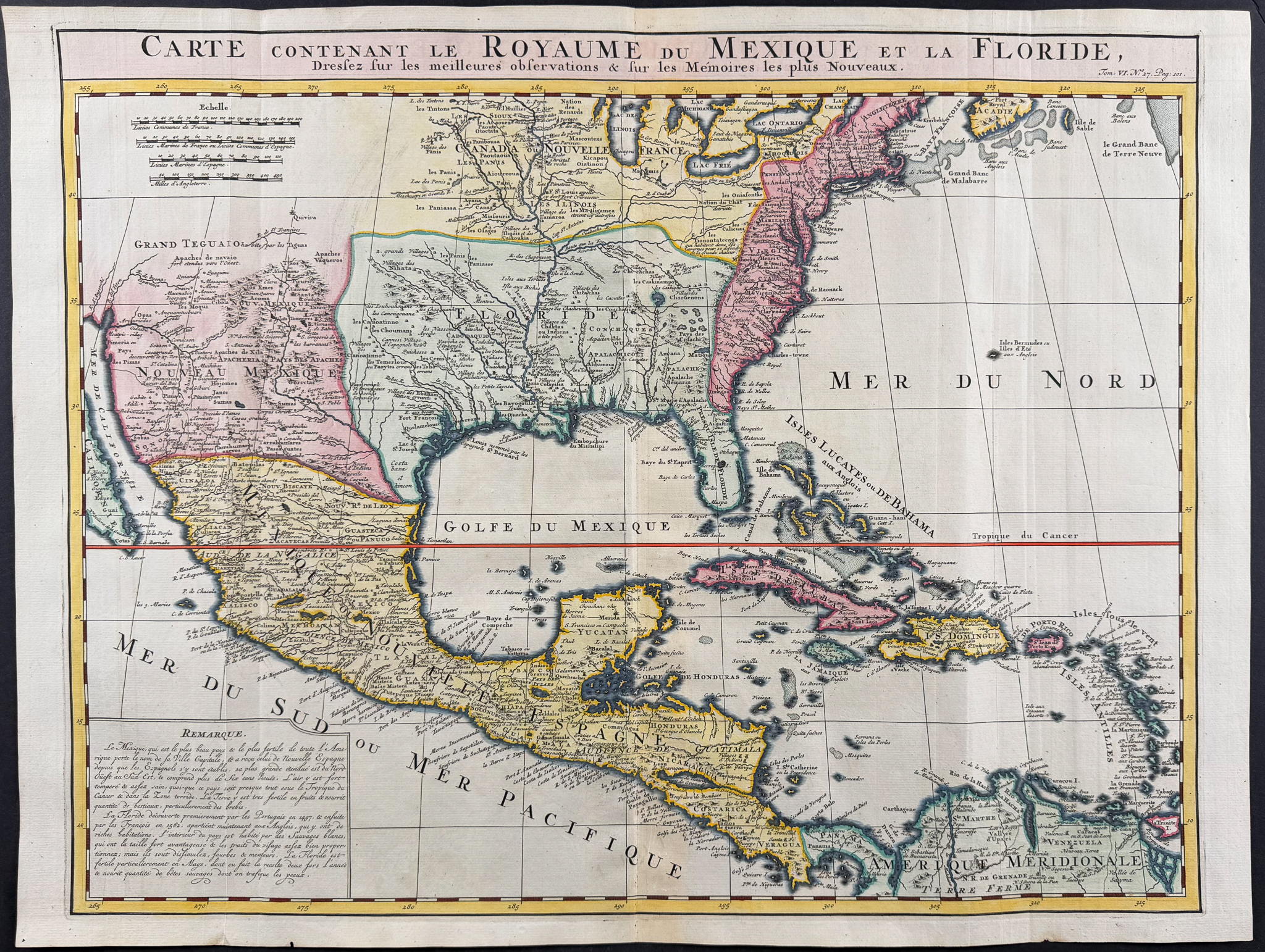 Chatelain - Map of North America with Great Lakes, Florida, Texas, Mexico, Lousiana, West Indies