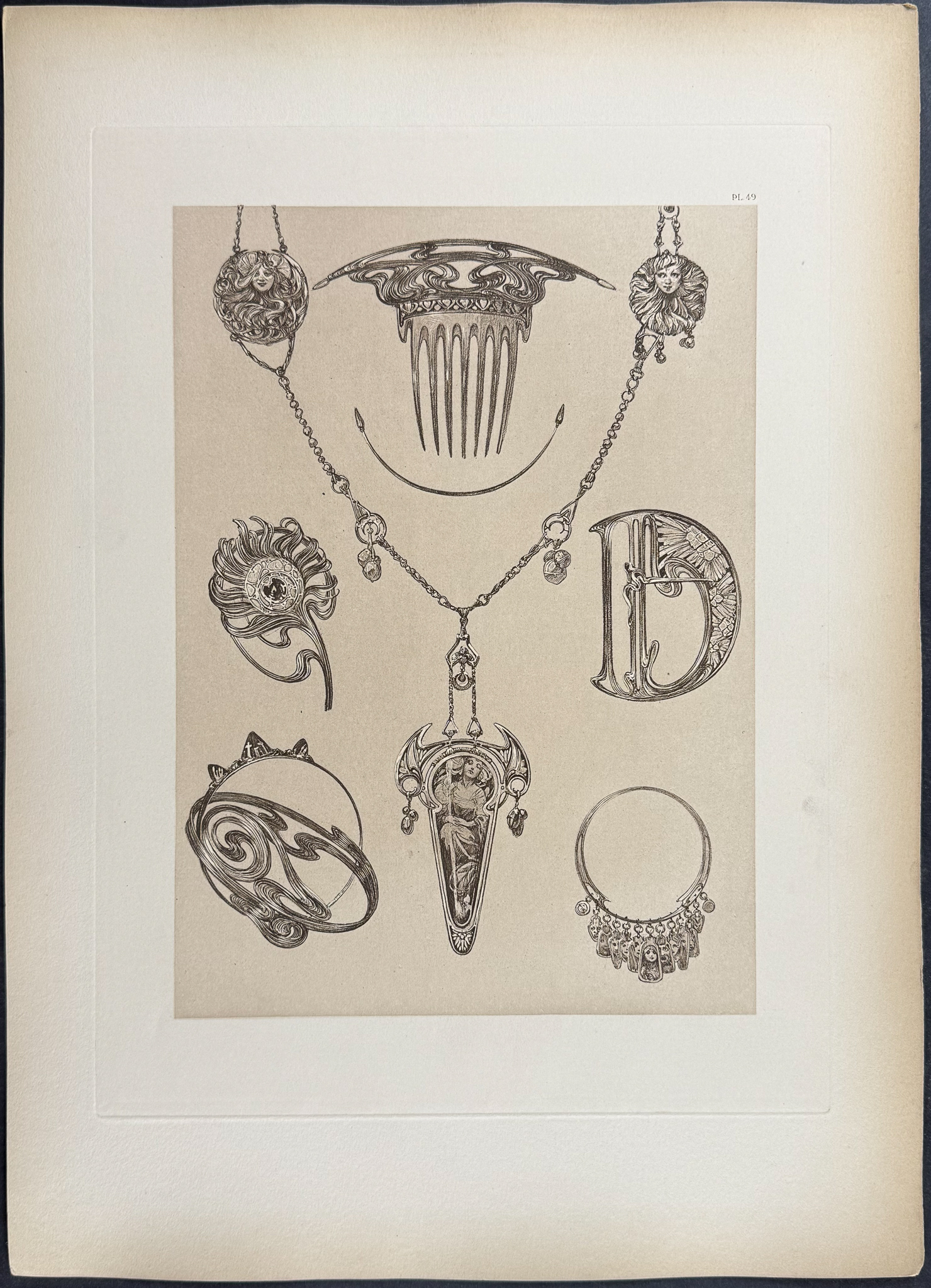 Mucha, Folio - 4 Lithographs of Floral Design, Decor, & Hair & Jewelry Designs