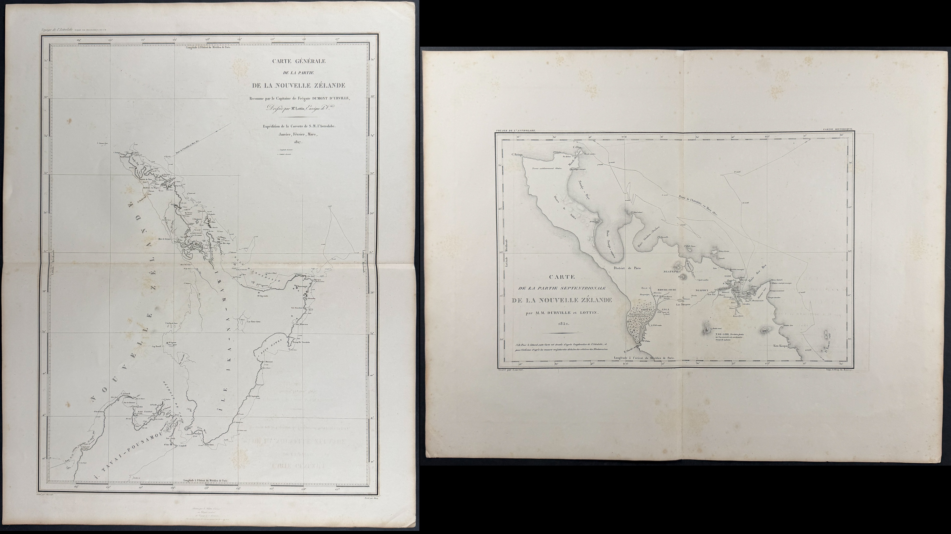 Dumont D'Urville - Pair of Maps of New Zealand