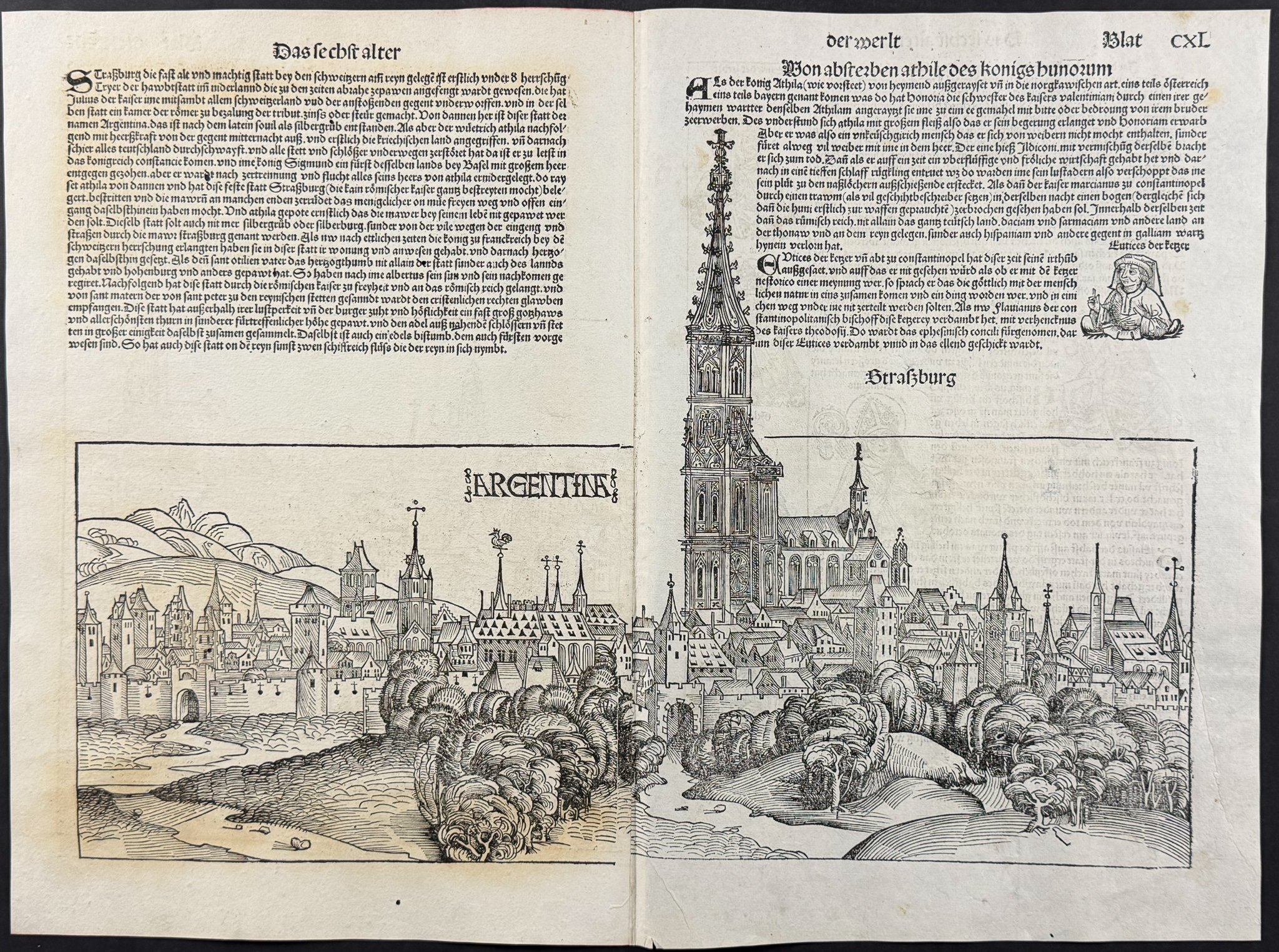 Schedel, pub. 1493 - View of Strasbourg (Argentina), France / Verso: Partial View of Ofen (Budapest)
