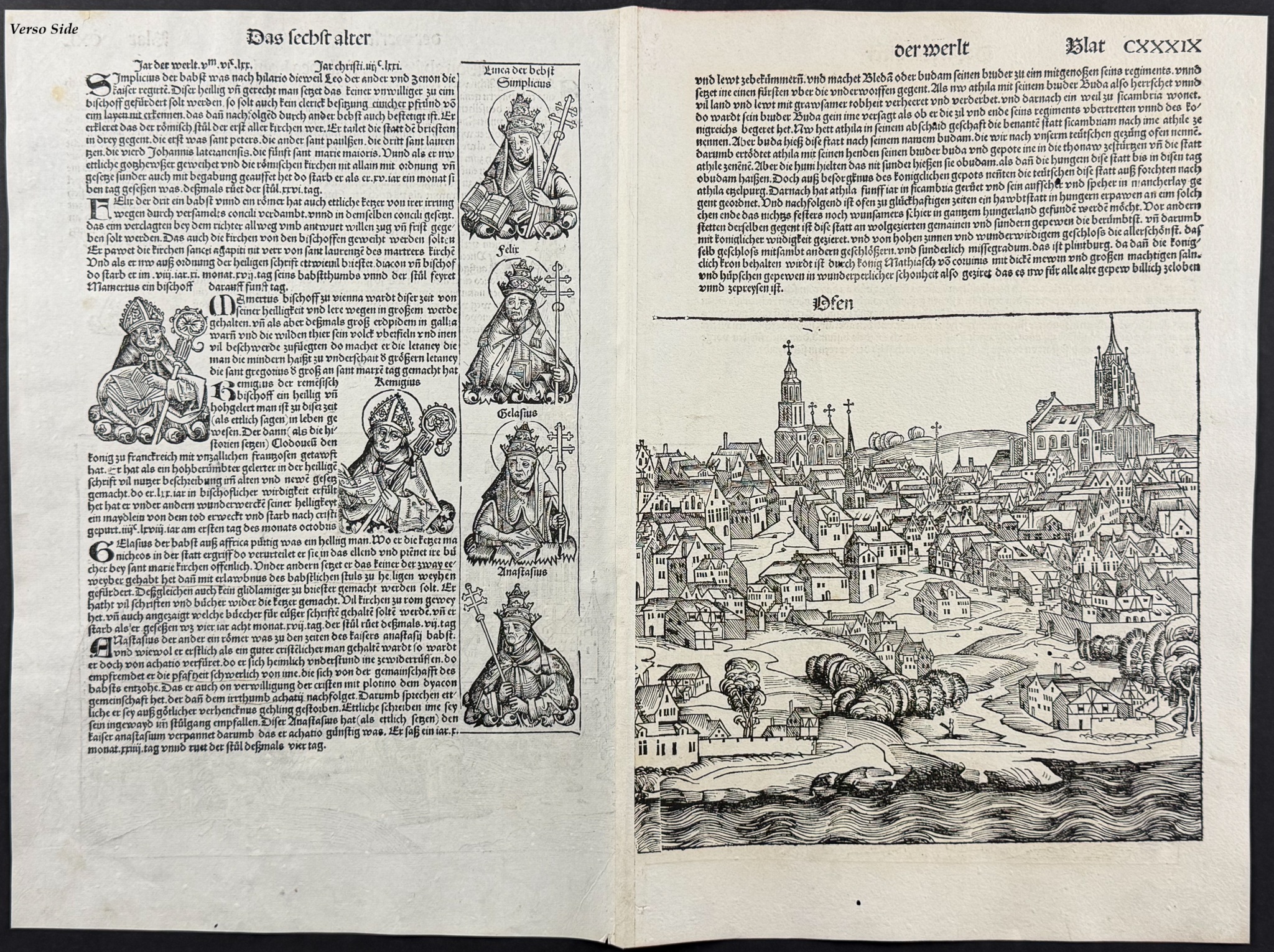 Schedel, pub. 1493 - View of Strasbourg (Argentina), France / Verso: Partial View of Ofen (Budapest)