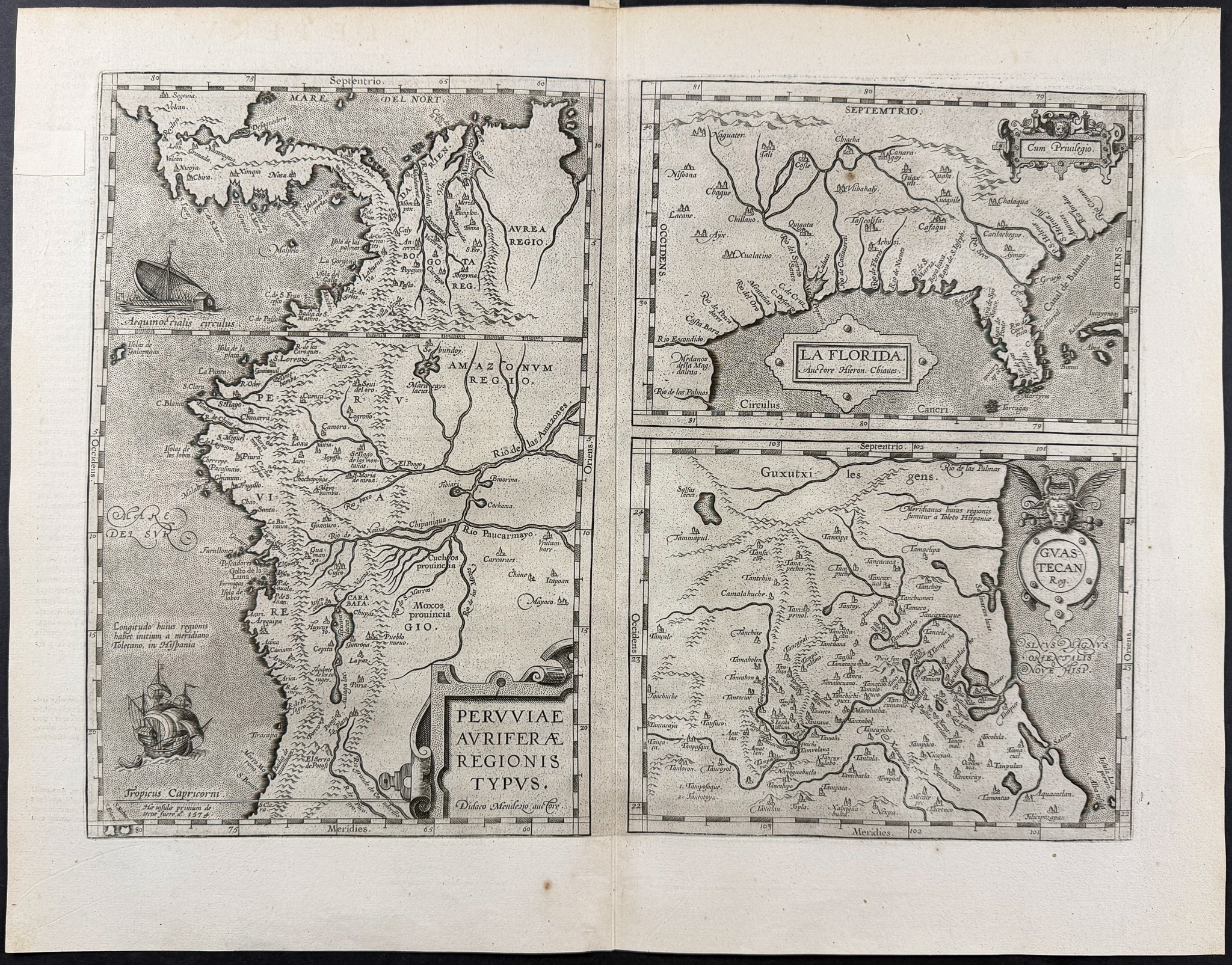 Ortelius, pub. 1587 - Map of Peru, Florida, & Mexico
