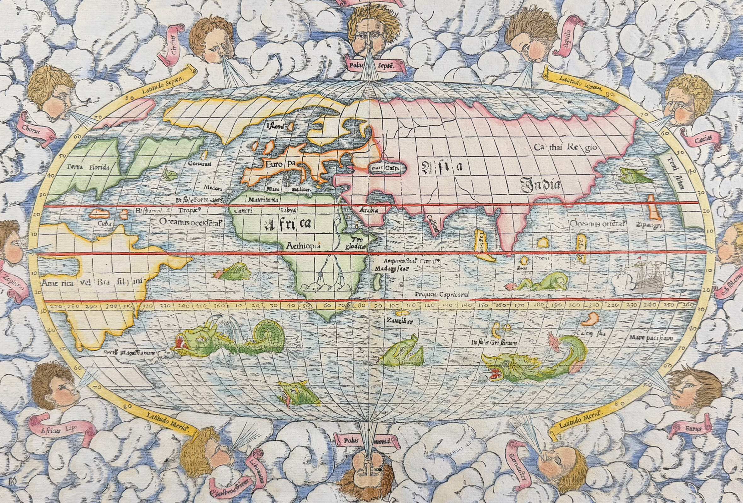 Munster, pub. 1574 - Map of the World (America named Terra Forida)