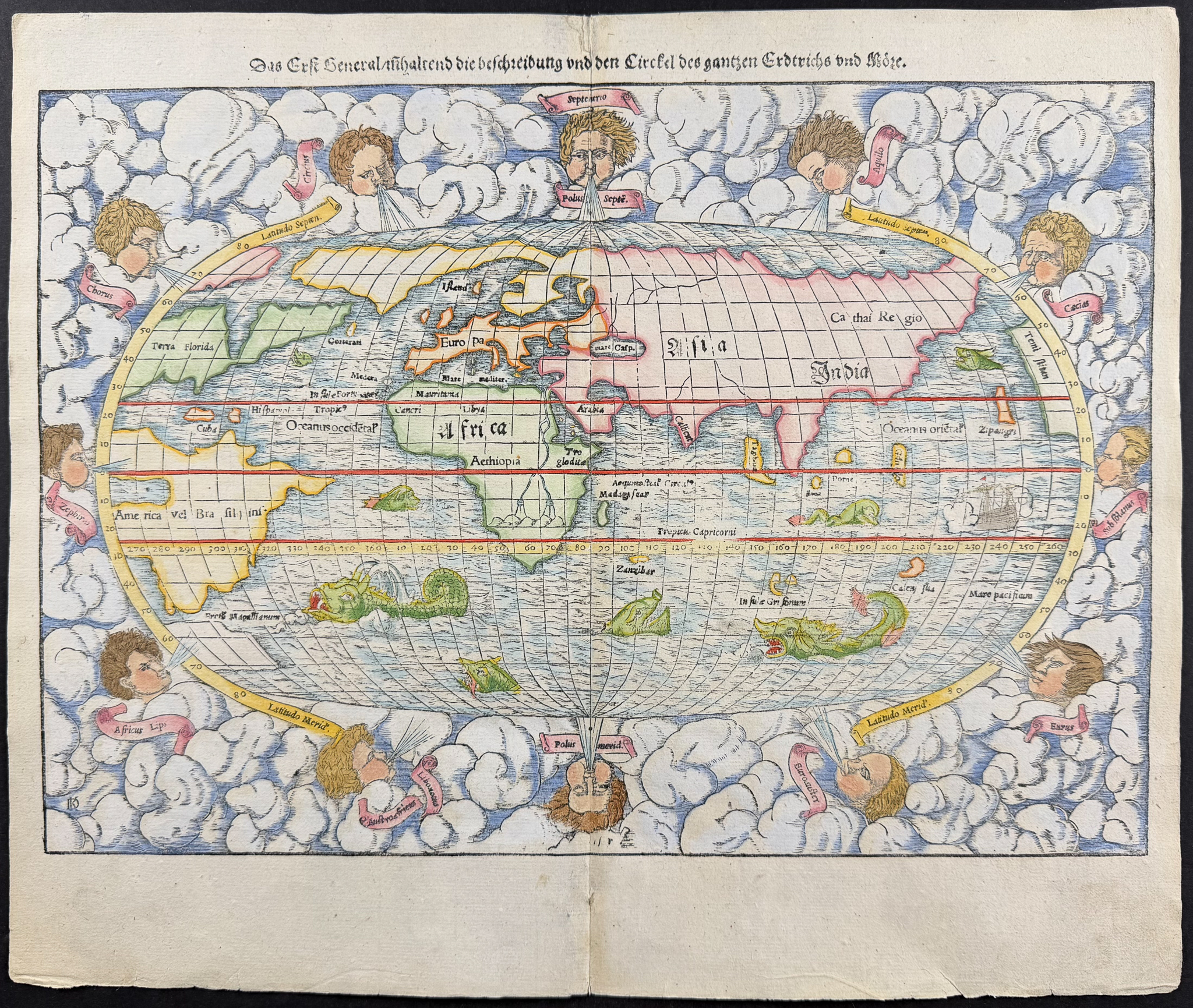 Munster, pub. 1574 - Map of the World (America named Terra Forida)
