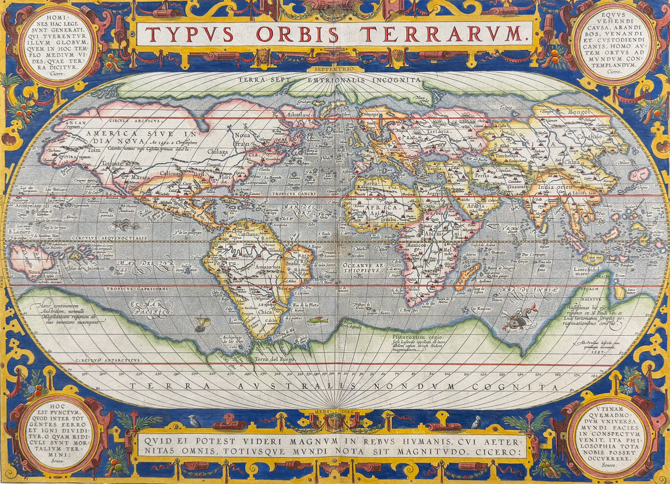 Ortelius, pub. 1587 - Map of the World with Americas