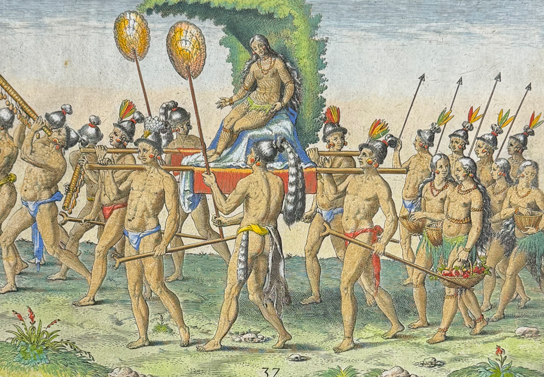 De Bry - Florida - The display involved when a queen elect is brought to the king (Palanquin or Litter)