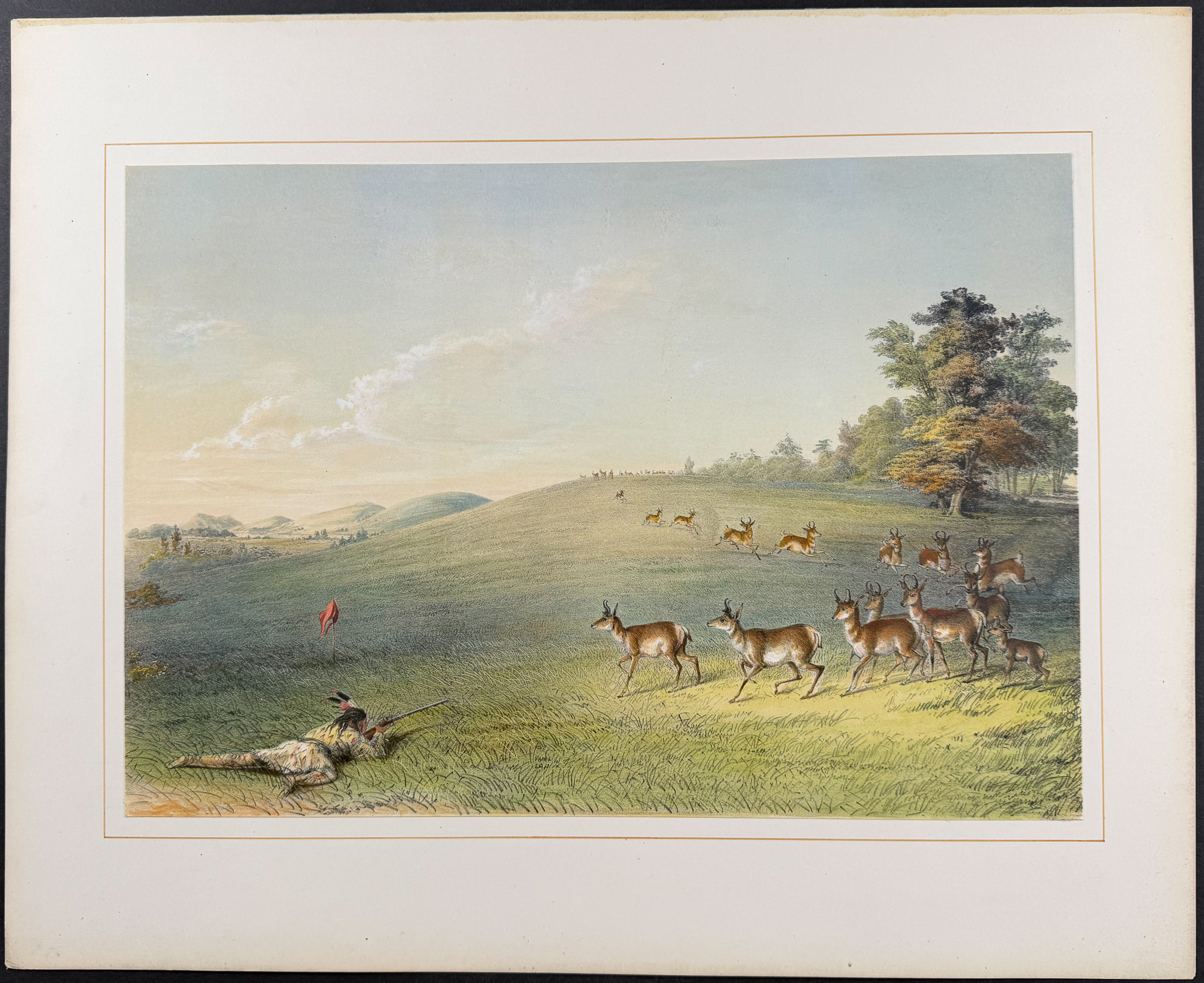 Catlin, Folio, On Card - Antelope Shooting
