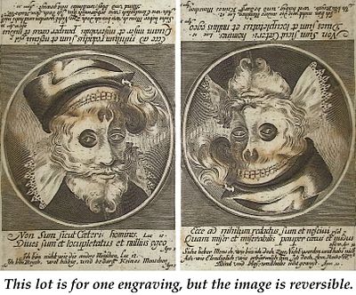 Merian - Dance of Death (Image is man in one direction, Skeleton when flipped). This rare and 