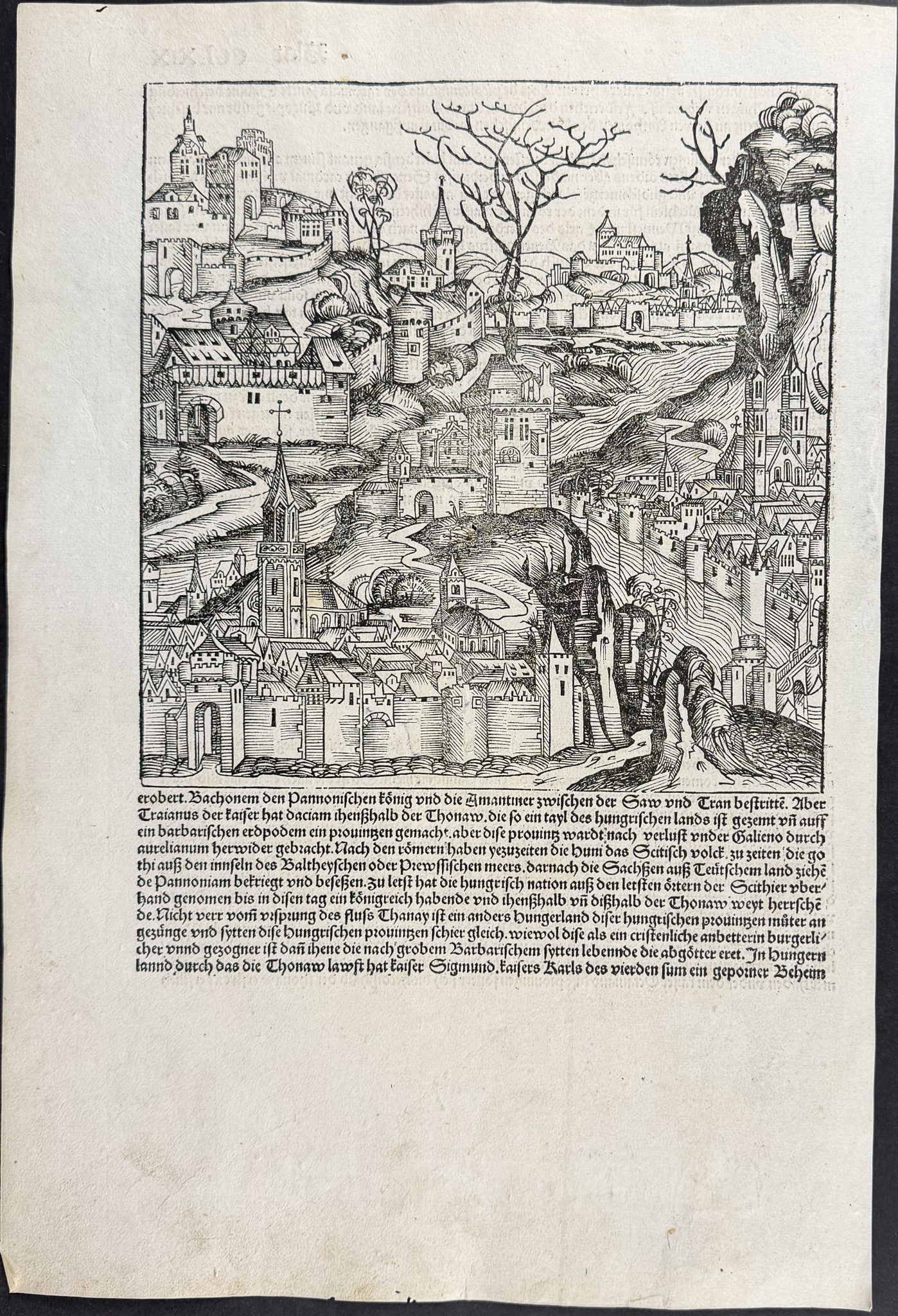 Schedel, pub. 1493 - View of European Town / Verso: Text Only