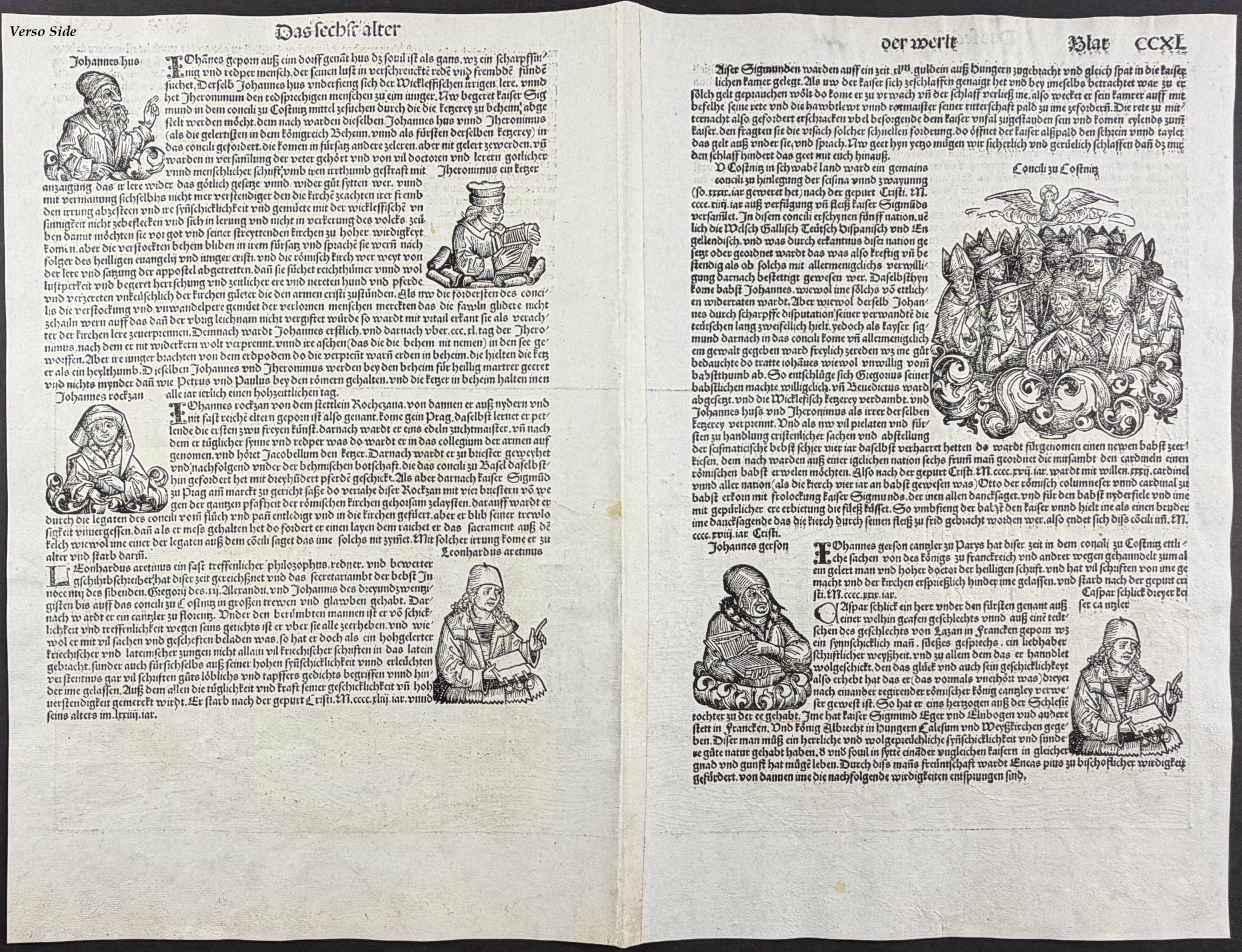 Schedel, pub. 1493 - View of Konstanz (Constance, Constancia), Germany / Verso: Religious & Historic Figures