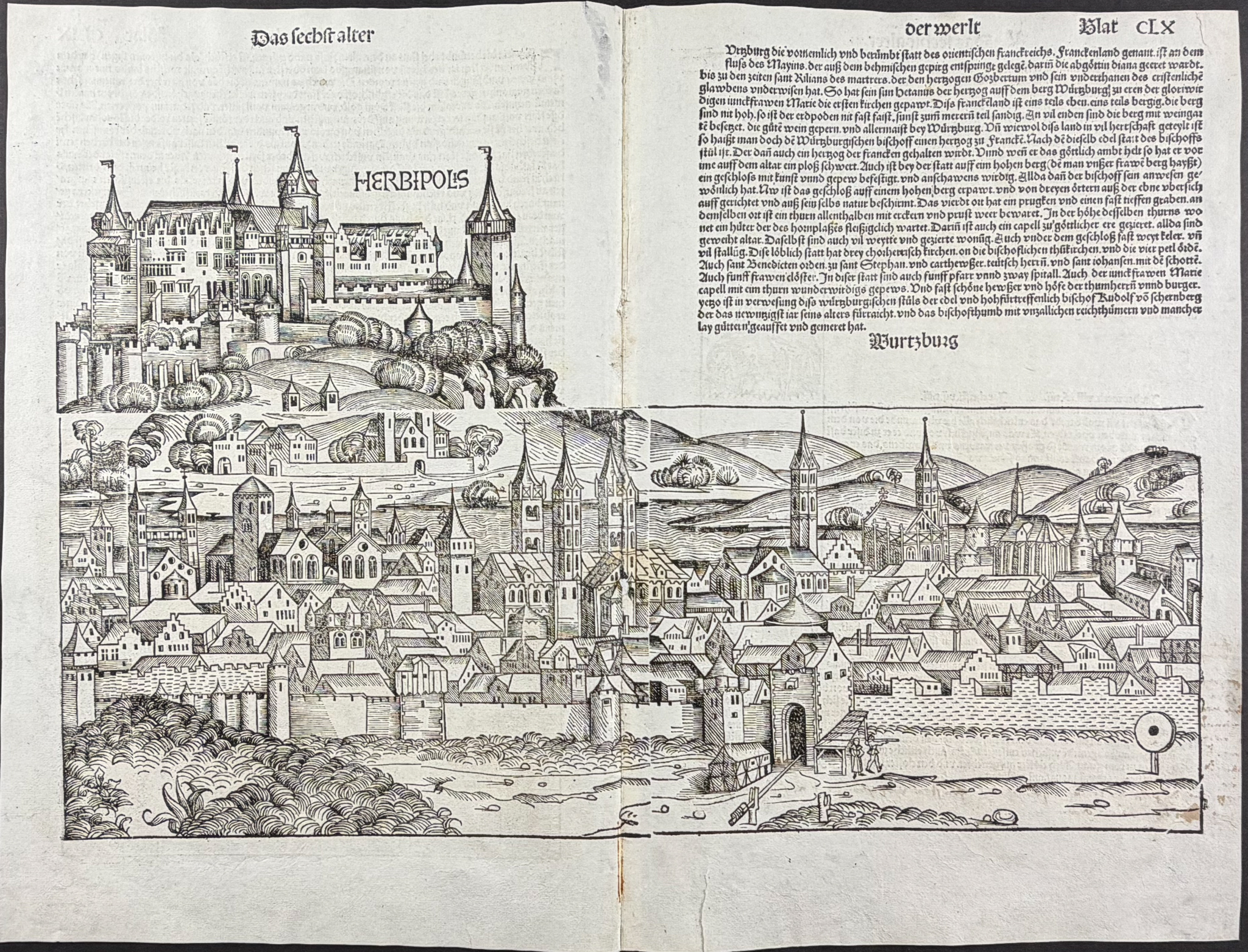 Schedel, pub. 1493 - View of Wuzburg (Wurtzburg Herbipolis), Germany / Verso: View of Ferrara, Italy & Religious & Historic Figures