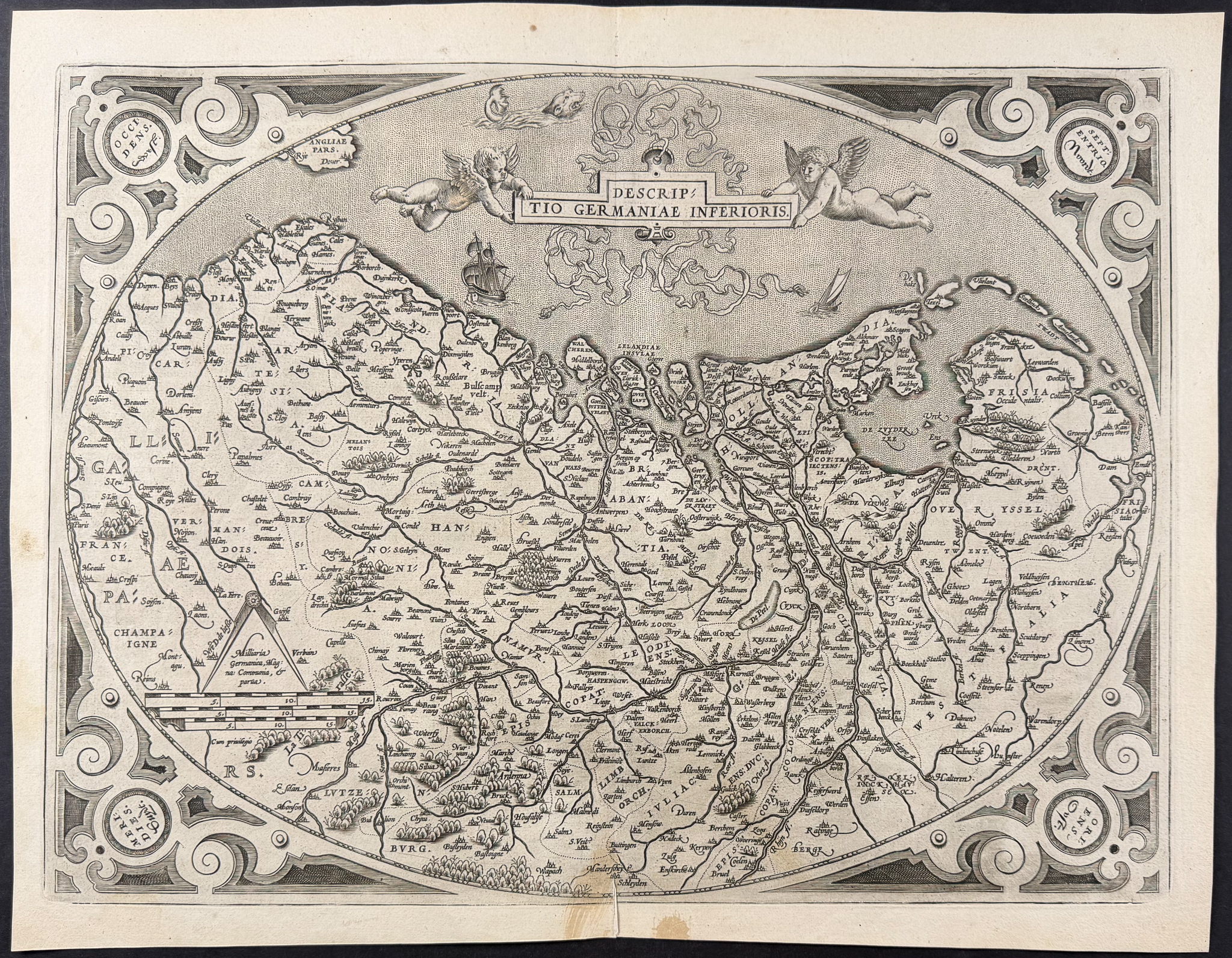 Ortelius, pub. 1587 - Map of the Netherlands & Belgium (Germany Inferior)