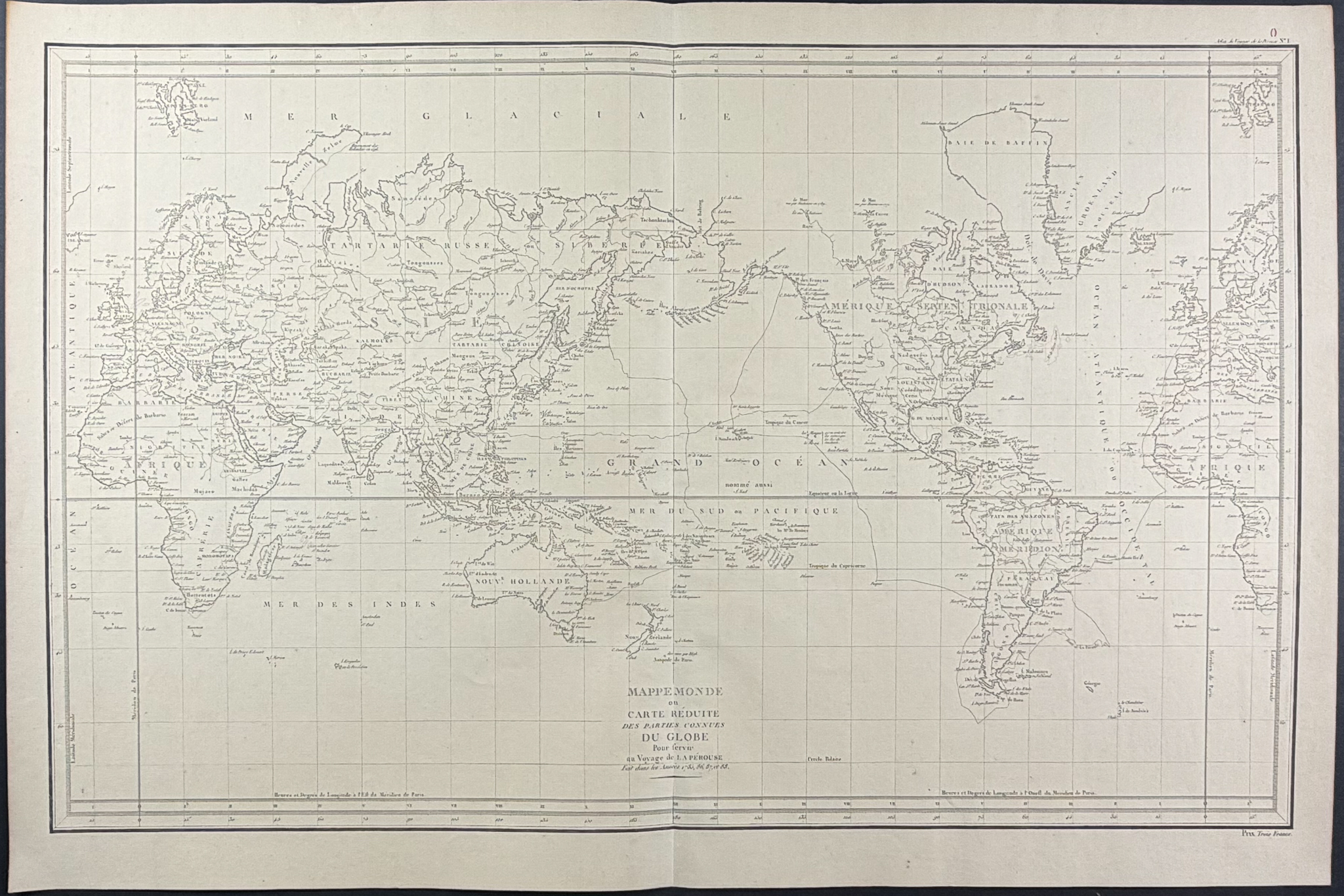 La Perouse - Map of the World - Mappe Monde ou Carte Reduite des Parties Connues du Globe Pour fervir au Voyage de la Perouse