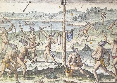 De Bry - Florida - The youth at their exercises. This significant, historic engraving is from 