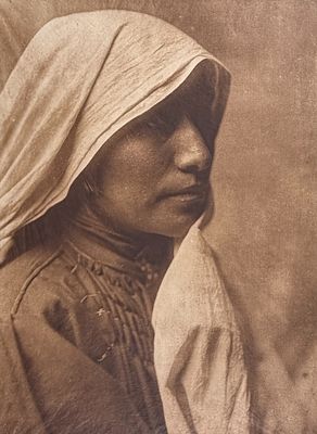 E Curtis, Folio, Japanese Tissue in Overmat - A Taos Woman. This moving photogravure is from 
