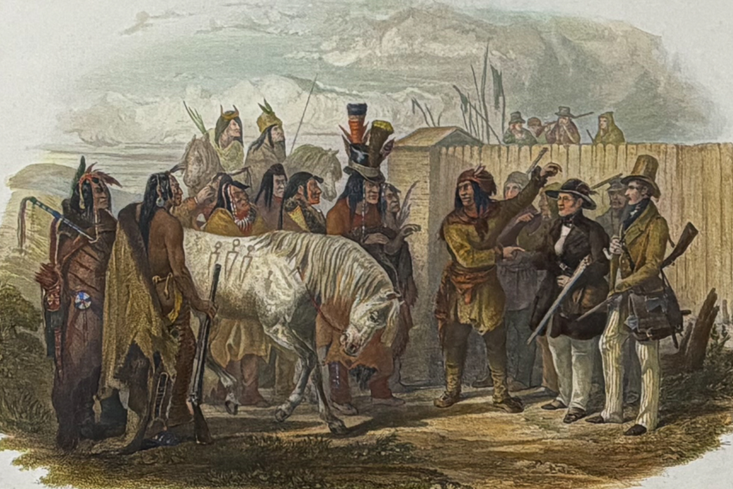 Karl Bodmer - The Travellers Meeting with Minatarre Indians near Fort Clark (Bodmer in the Image). 26