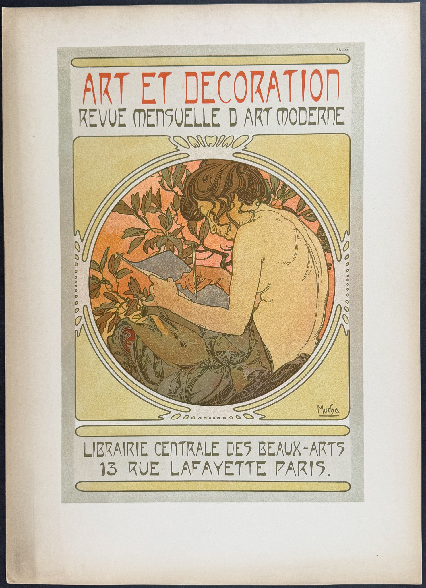 Mucha, Folio - Illustration of Topless Woman Writing or Drawing. 57