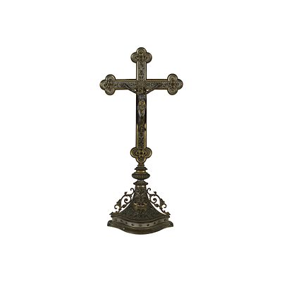 CROCIFISSO - CROCIFISSO con croce e base in metallo argentato e dorato maestranze siciliane fine 