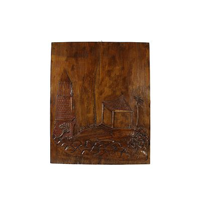 PANNELLO DECORATIVO - PANNELLO DECORATIVO scolpito a basso rilievo in legno di noce raffigurante 