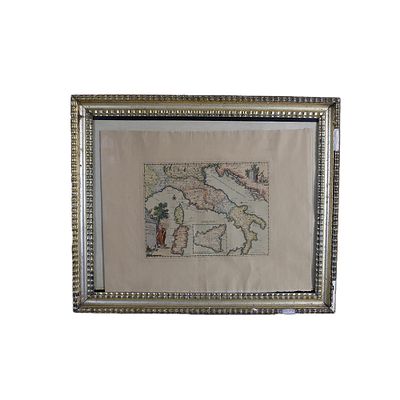 CORNICE - CORNICE in legno laccato e dorato ad argento e mecca con carta generale dell'Italia 