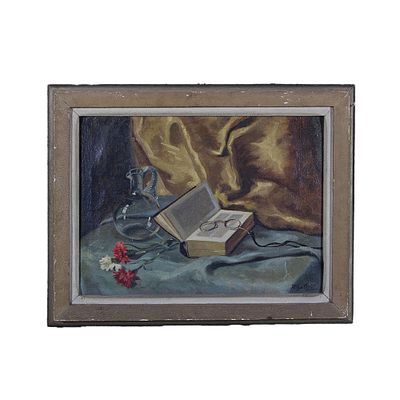 OLIO SU TELA - OLIO SU TELA raffigurante natura morta a firma R. Gulotta dentro cornice in legno 