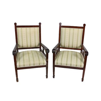 COPPIA DI POLTRONE LIBERTY - COPPIA DI POLTRONE LIBERTY in legno di noce con seduta e spalliera in 