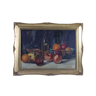 DIPINTO OLIO SU FAESITE - DIPINTO OLIO SU FAESITE raffigurante natura morta con frutta a firma 