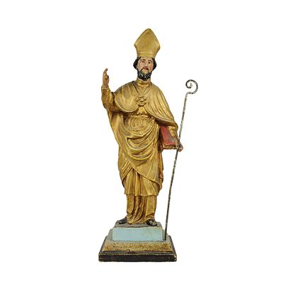 SCULTURA - SCULTURA in legno intagliato, dorato e dipinto raffigurante vescovo maestranze italiane 