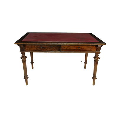 SCRIVANIA - SCRIVANIA in legno di noce a due cassetti con piano in similpelle Sicilia XIX secolo h 